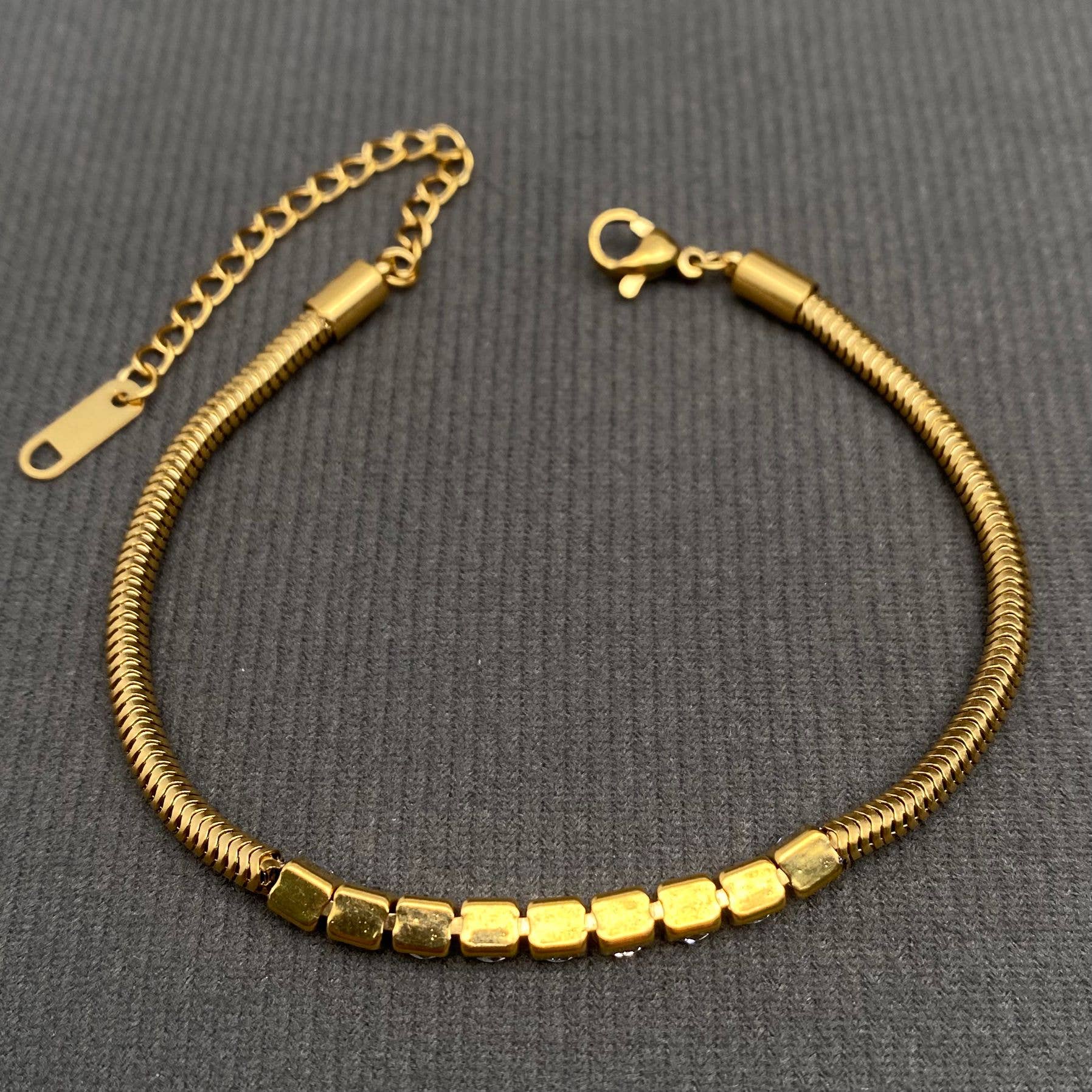 Zircon inlaid  18K Gold Plated Stainless Steel Bracelet -FGS