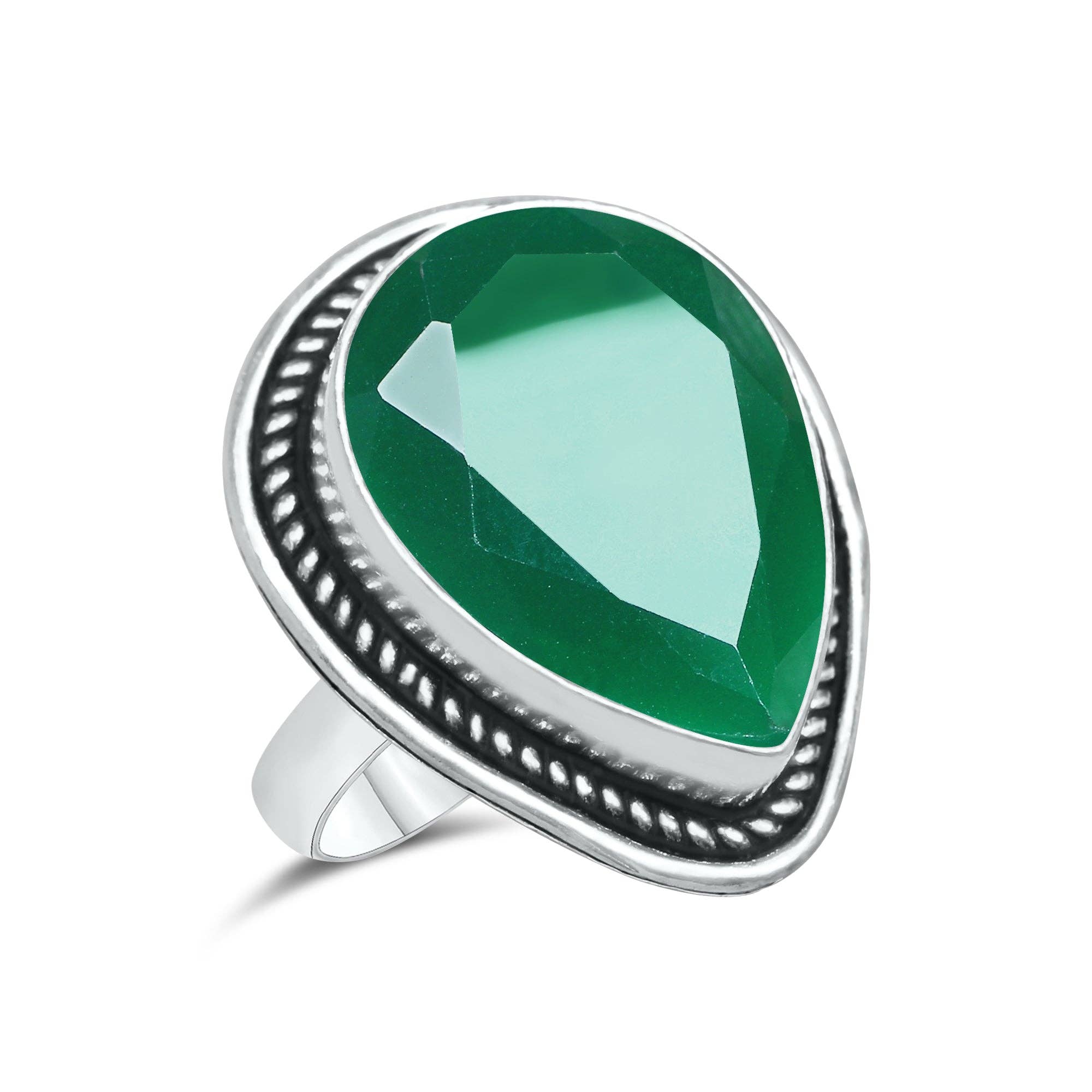 Green Onyx Faceted Rings – Silver-Plated, Handmade, Emerald Green Statement | Wholesale: 10 Rings