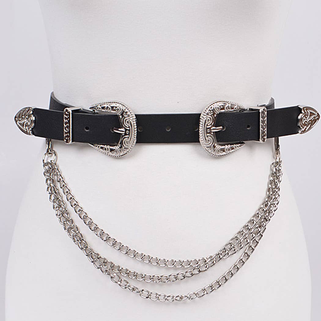 Removable Plus Size Chain Belt: Black Gold
