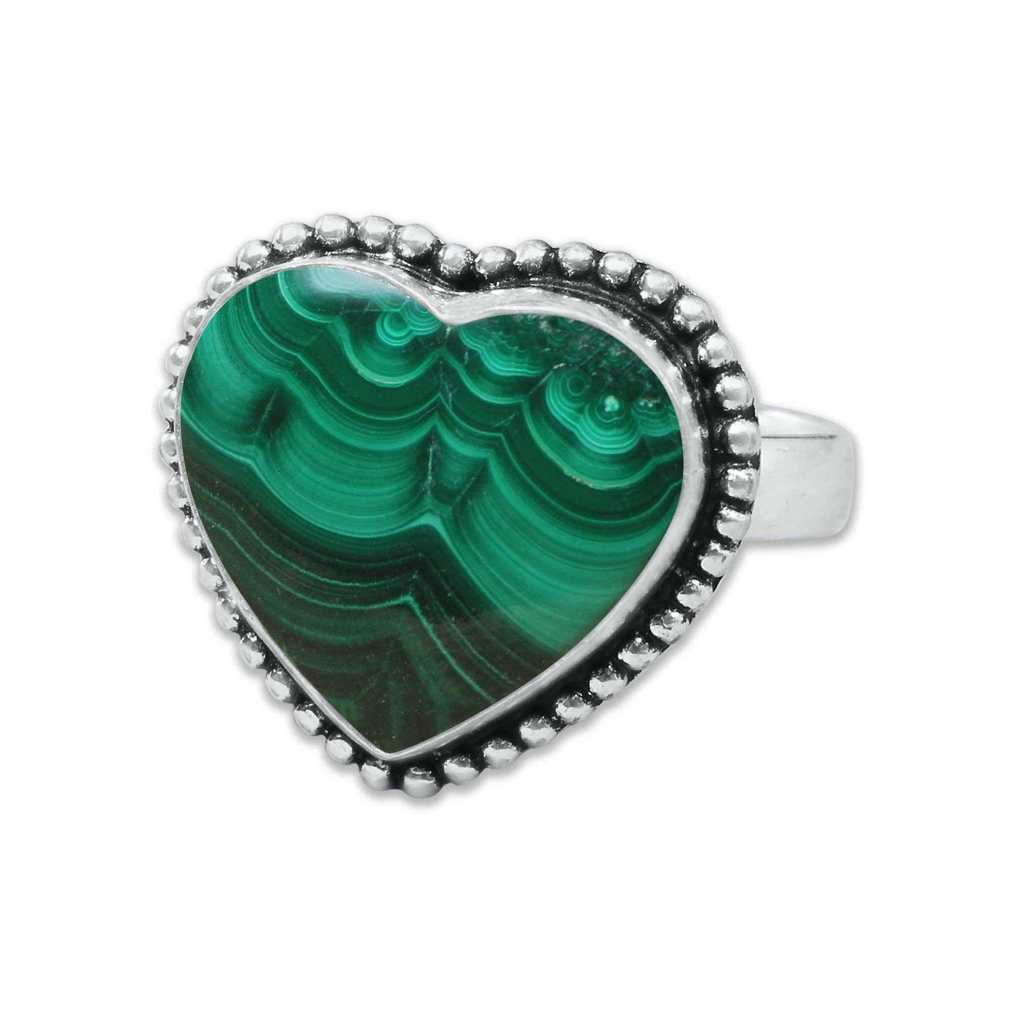 Heart Crystal Rings – Silver-Plated, Handmade, Assorted Natural Stones (US Sizes 6–10, Non-Adjustable) | Wholesale: Silver / 10 Rings