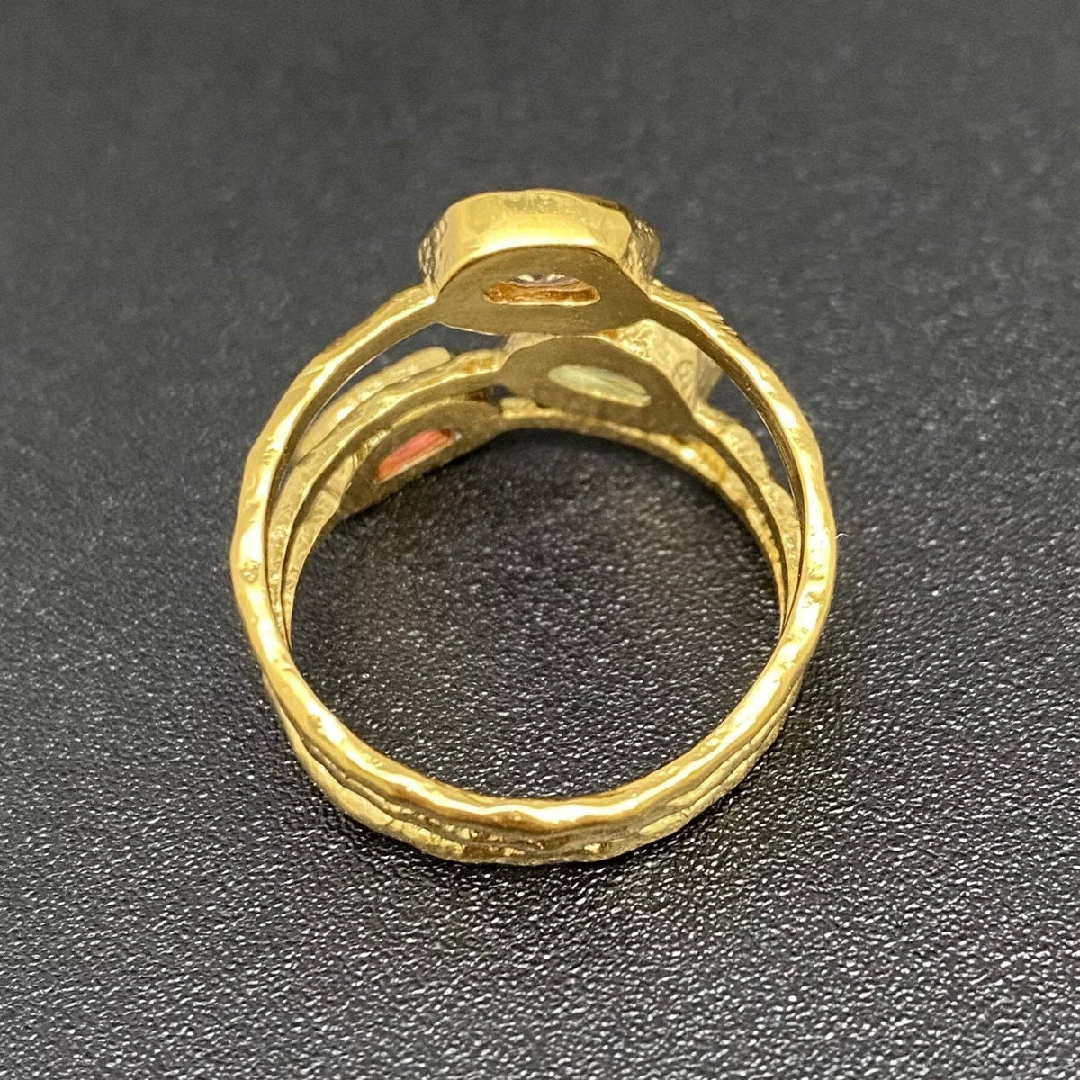 Colored Zircon Hollow 18K Gold Plated Stainless Steel Ring - FGS