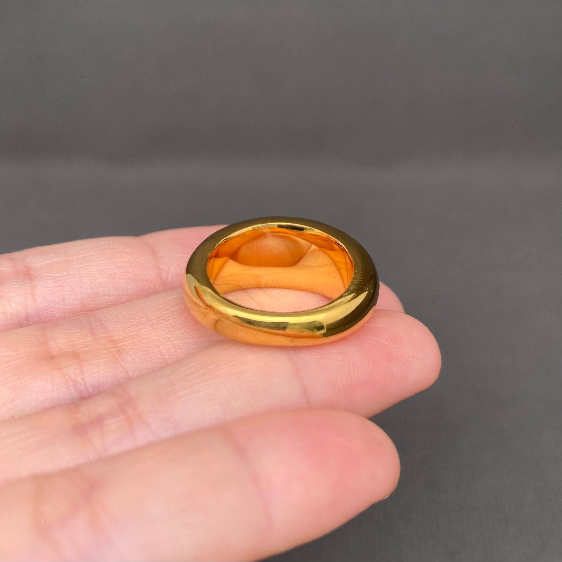 3 Zircons Inlaid 18K Gold Plated Stainless Steel Ring - FGS: Yellow / 8