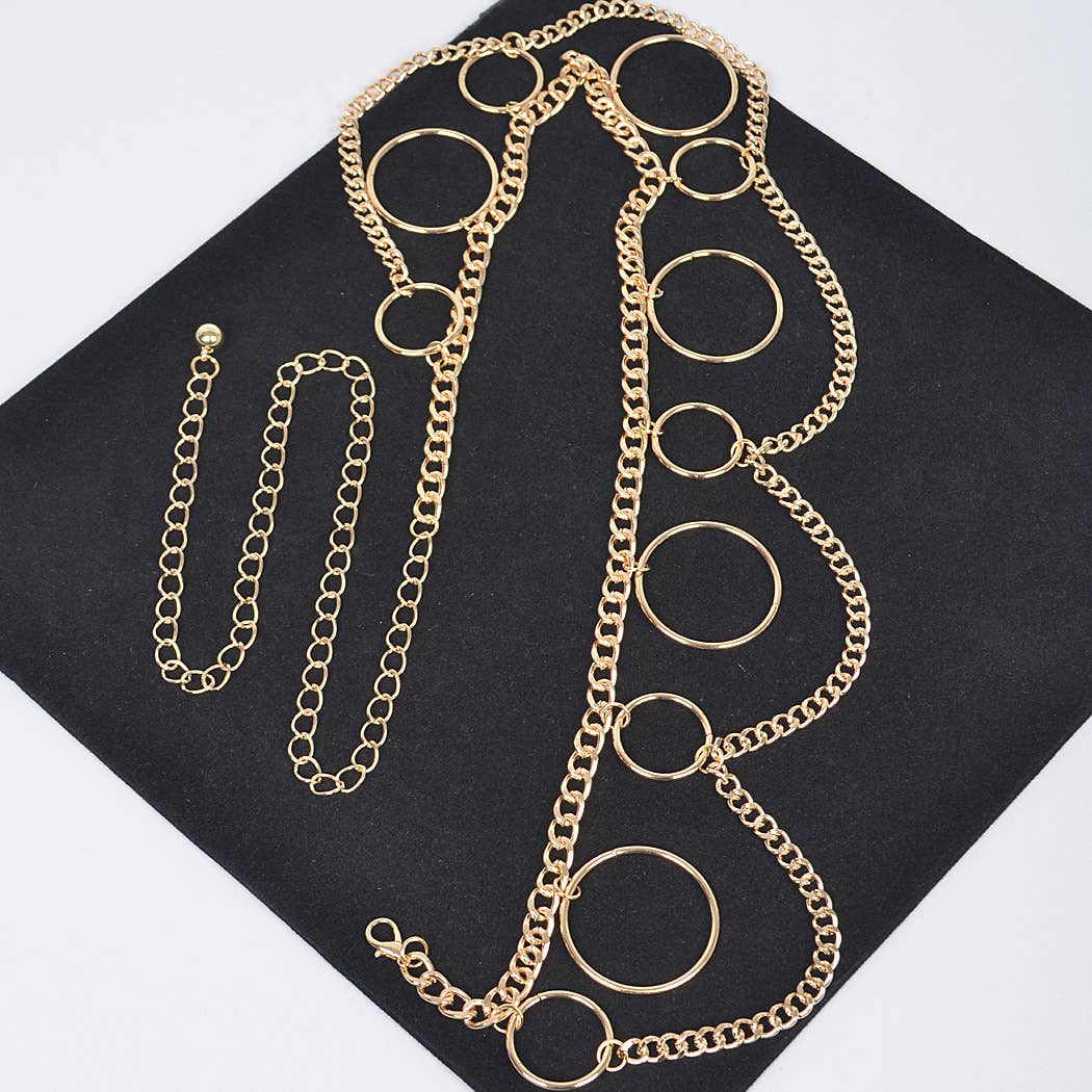 Multi O Ring Layered Chain Belt: Gold