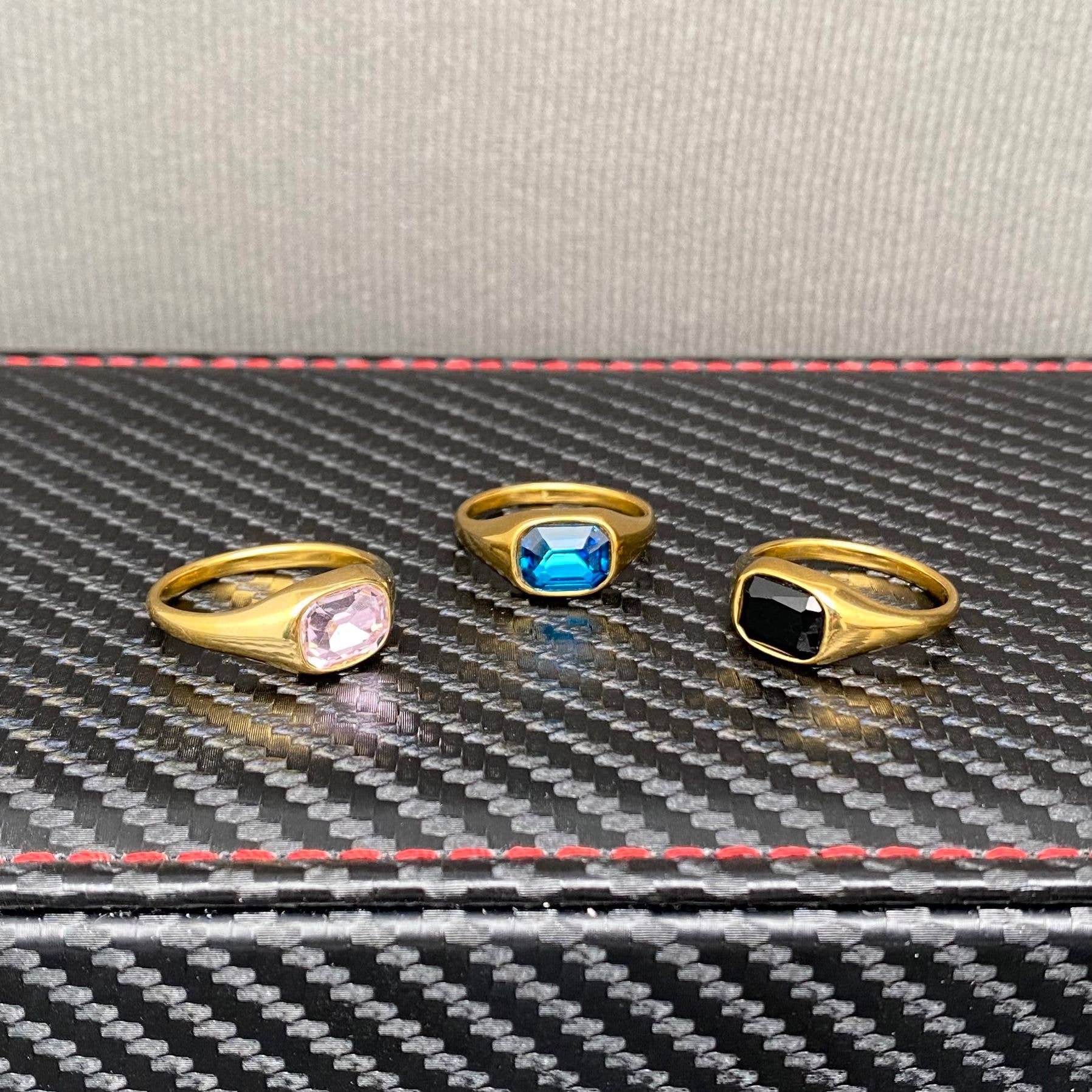 Zircon inlaid  18K Gold Plated Stainless Steel Ring - FGS: Blue / 10