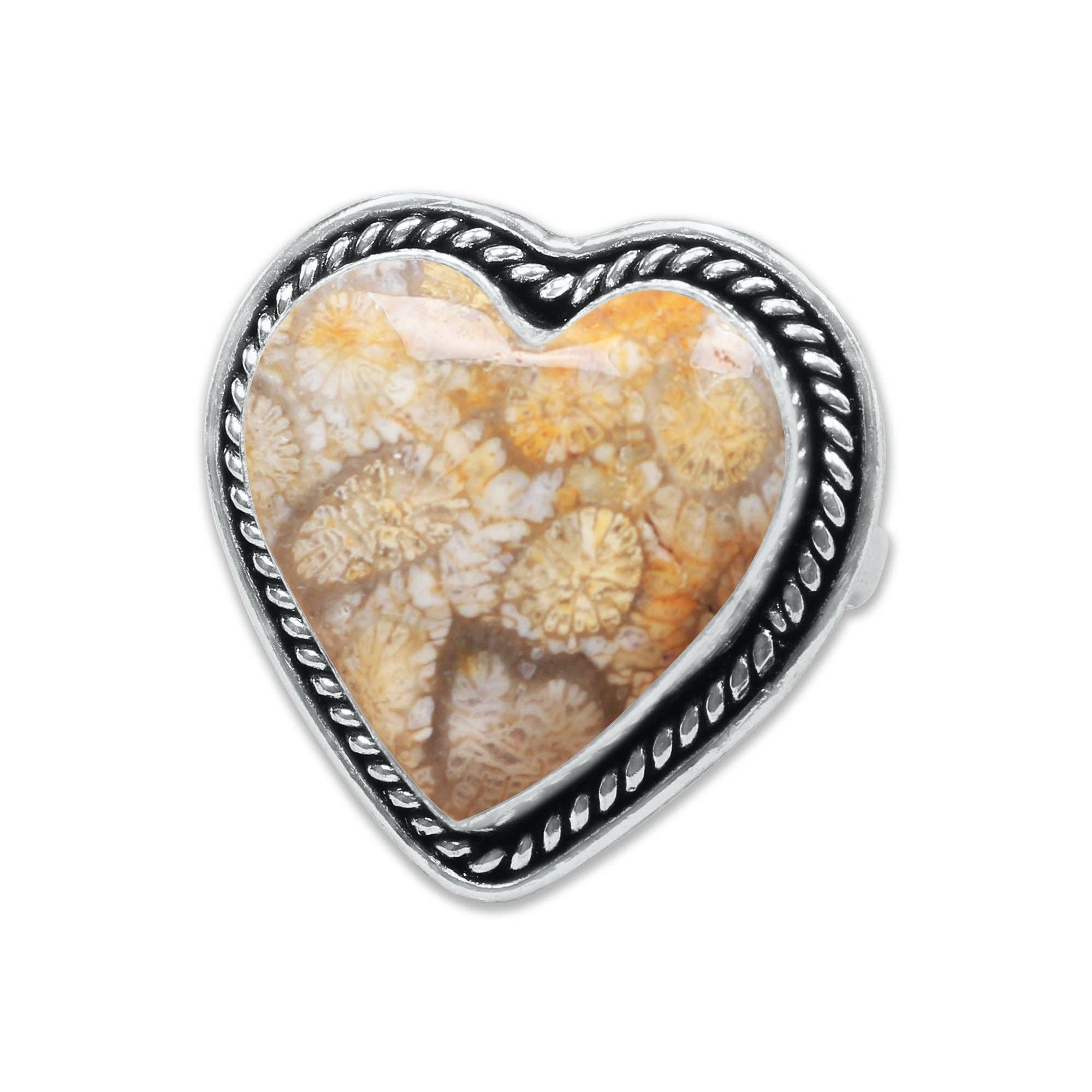 Heart Crystal Rings – Silver-Plated, Handmade, Assorted Natural Stones (US Sizes 6–10, Non-Adjustable) | Wholesale: Silver / 10 Rings