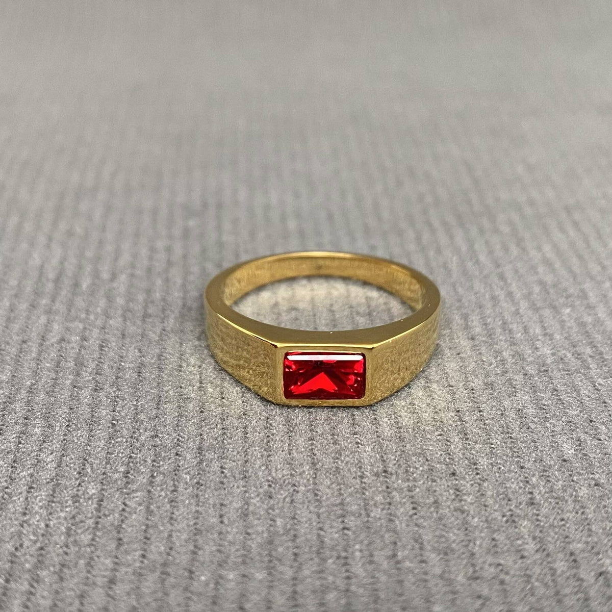 Square Zircon Inlaid 18K Gold Plated Stainless Steel Ring - FGS: Steel Color+Black / 10