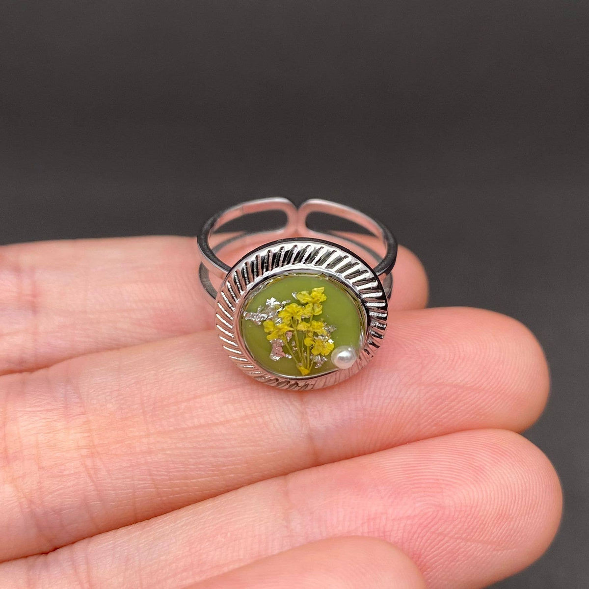 Multiple Styles Dried Flowers Stainless Steel Ring - PDF: Style E
