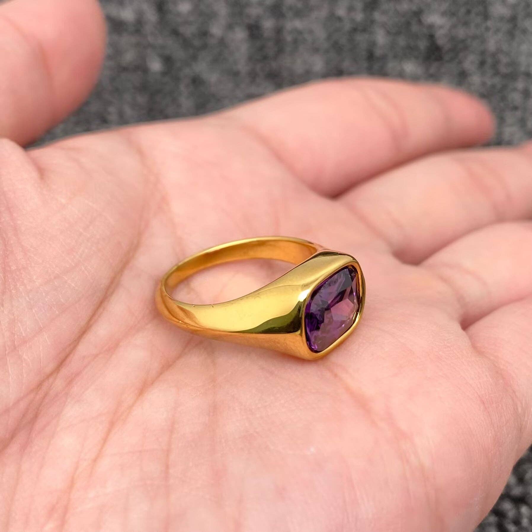 Purple Zircon 18K Gold Plated Stainless Steel Ring - FGS: 9