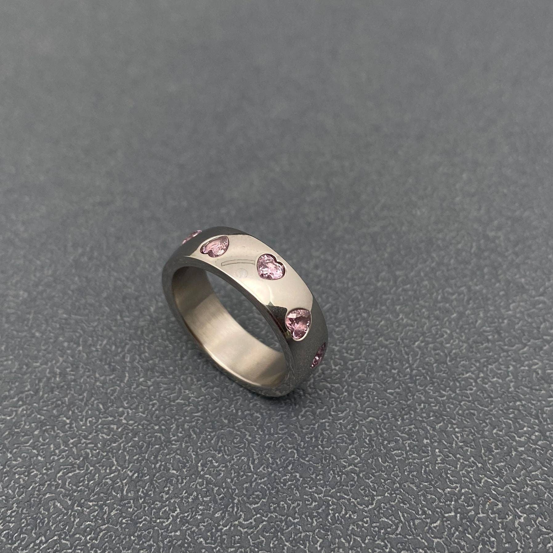 Pink Heart-shaped Cubic Zirconia Stainless Steel Ring: 9