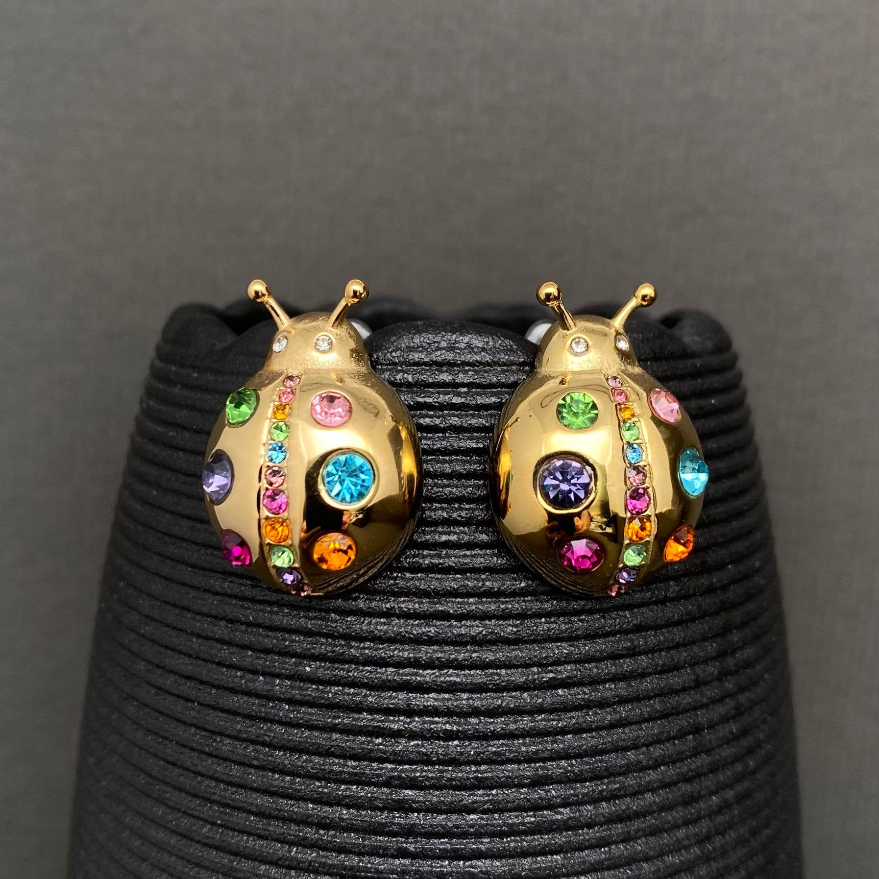 Colored Inlaid Beetle 18K Gold Plated S.Steel Earrings - FGS