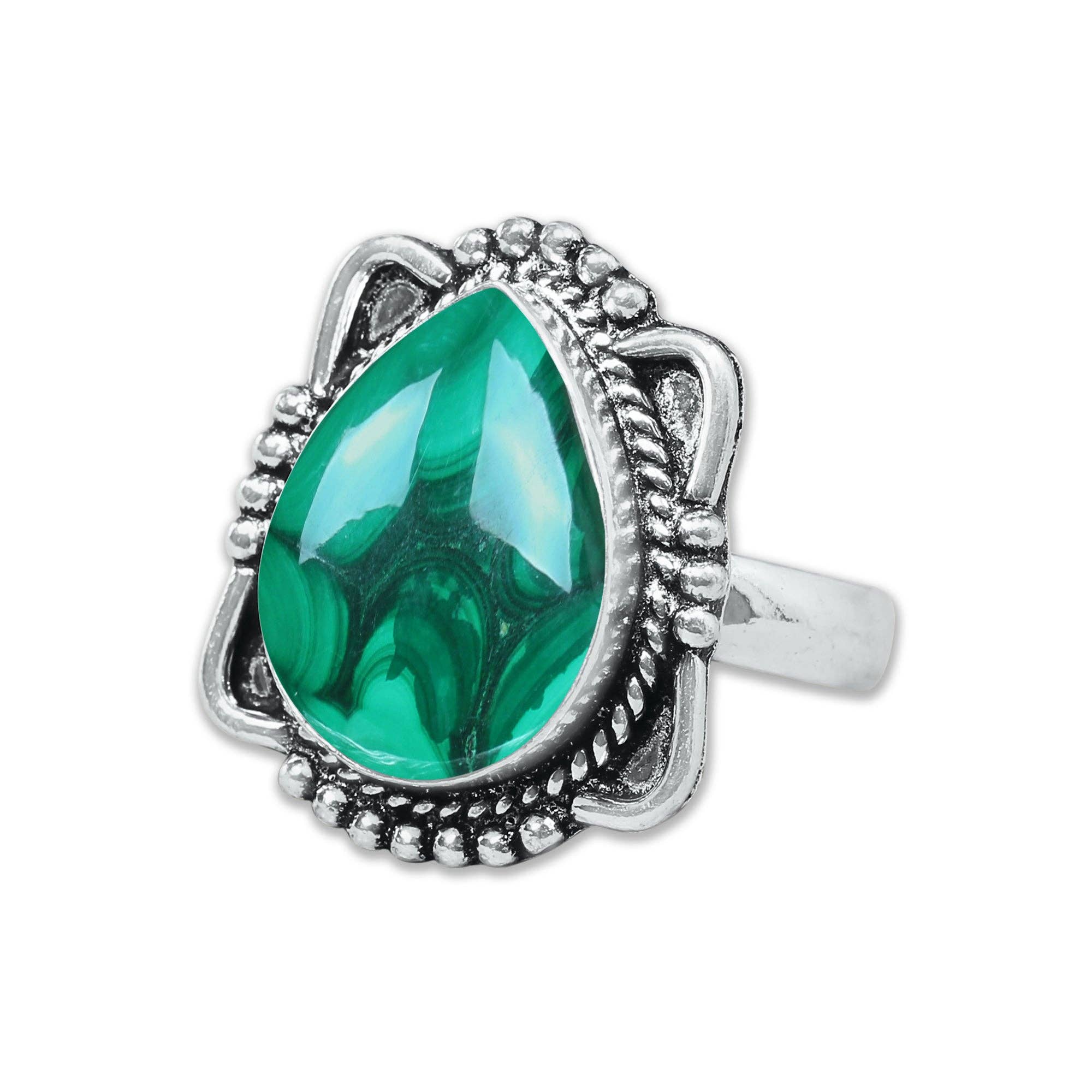 Malachite Rings – Silver-Plated, Handmade, Bold Green (US Sizes 6–10, Non-Adjustable) | Wholesale: 5 Rings
