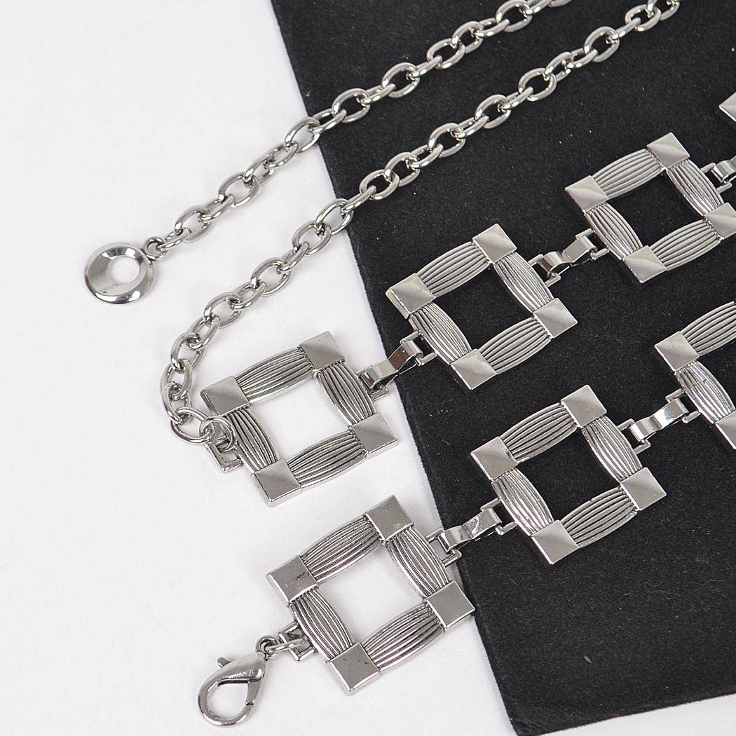 Square Metal Plus Size Chain Belt Silver 25-60 waist