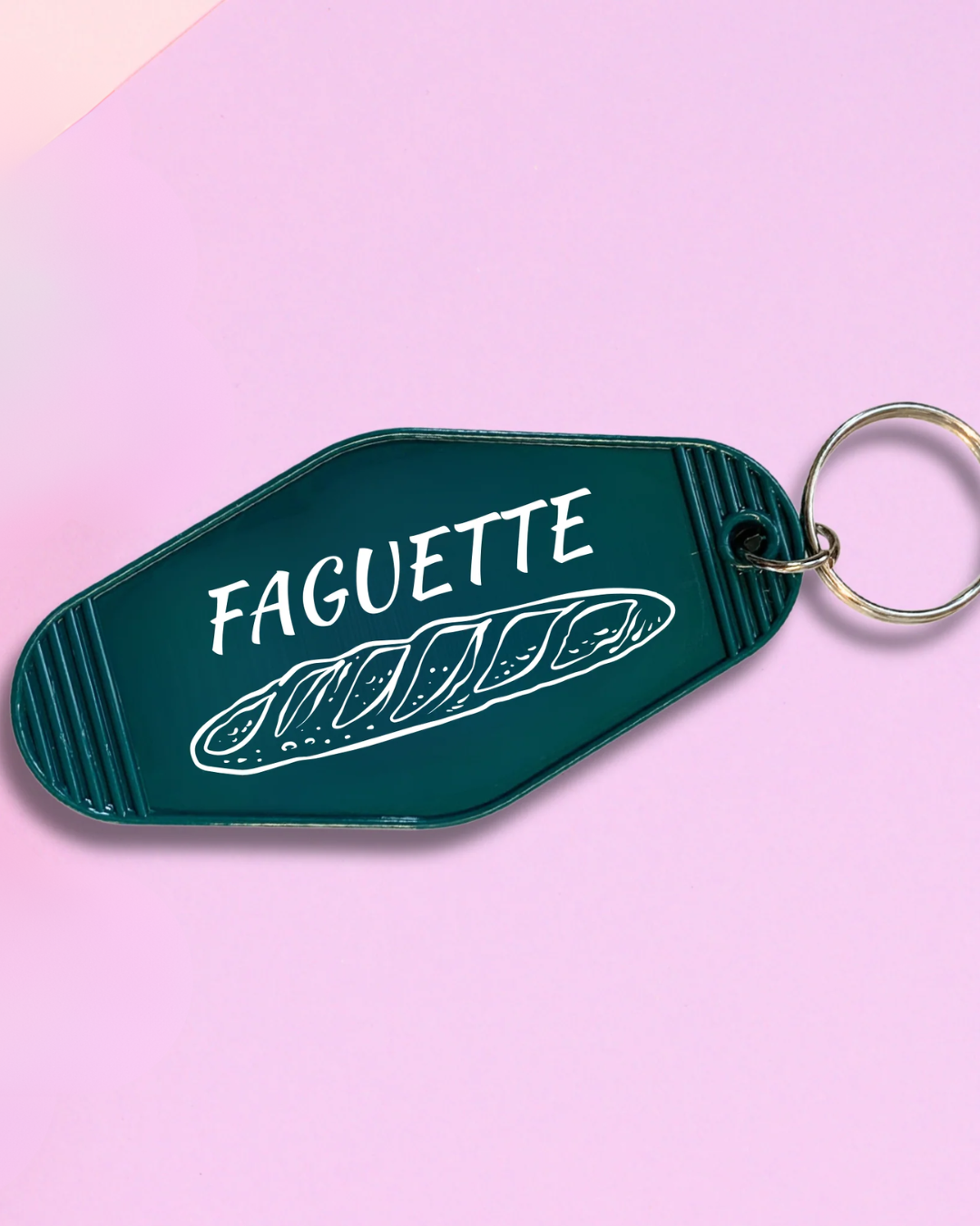 Faguette Gay Pride Motel Keychain with Baguette Bread