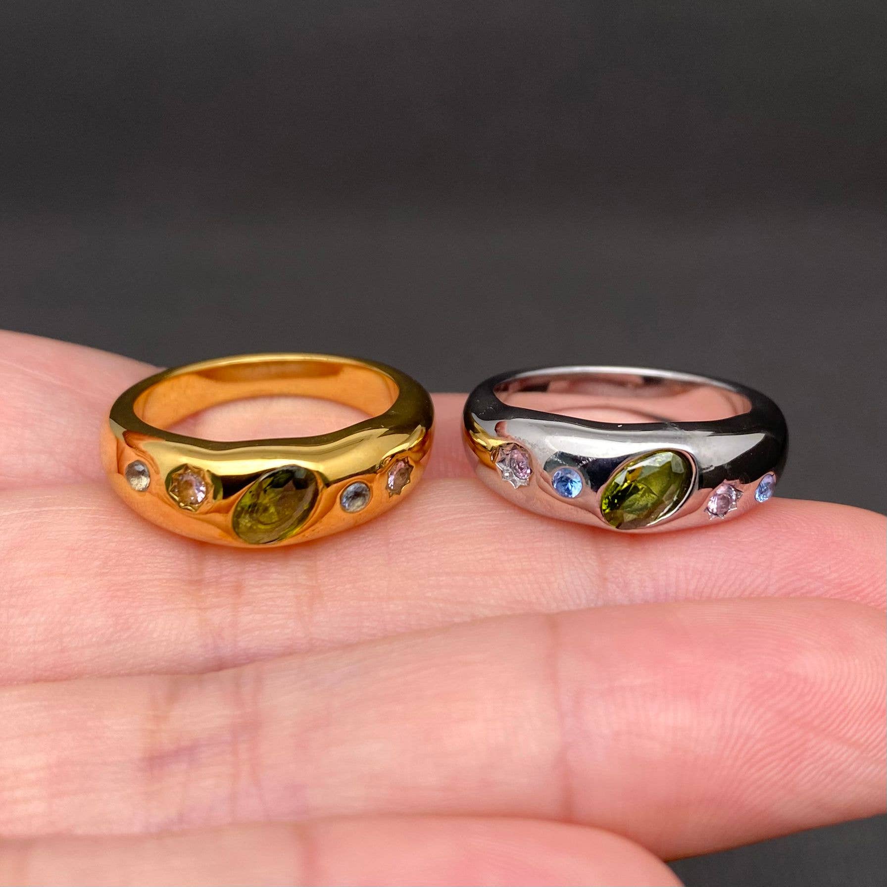 Colored Zircon Inlaid 18K Gold Plated S.Steel Ring - FGS: Golden / 8