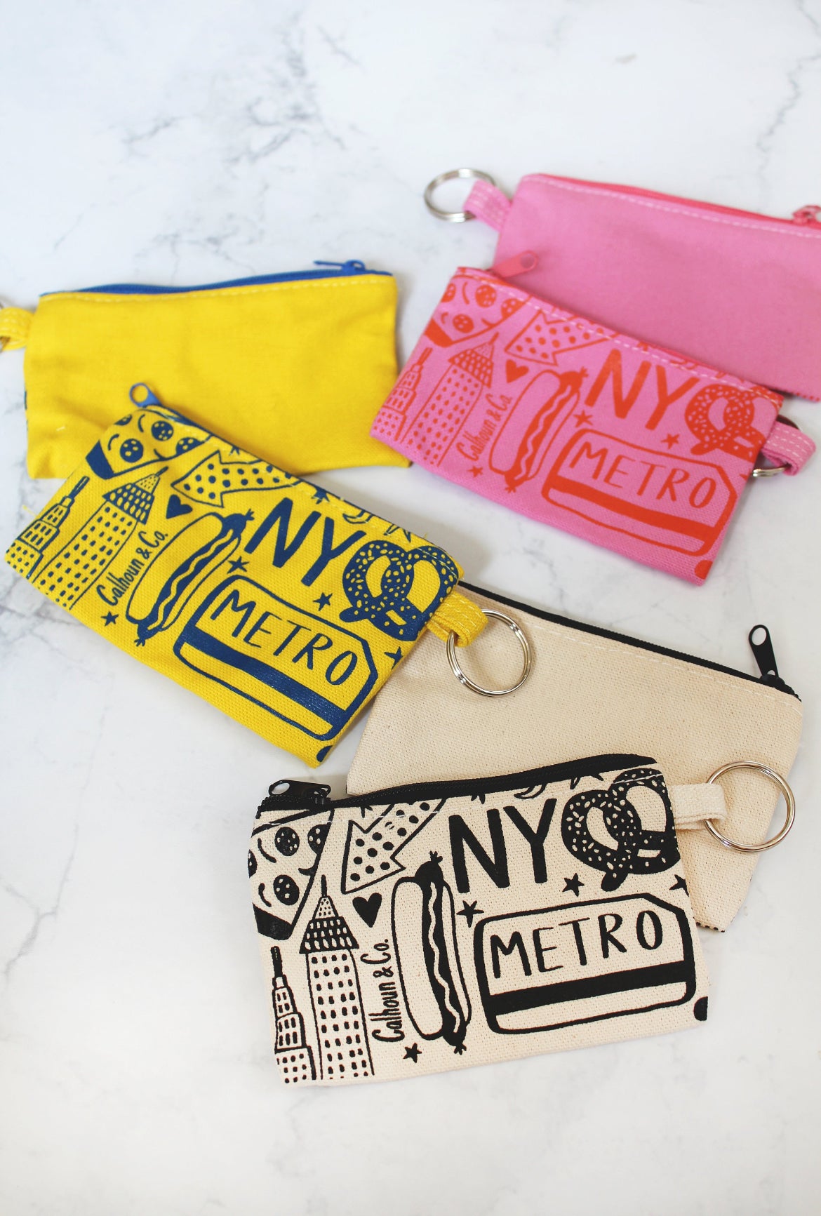 New York Zipper Card Pouch with Keyring: Pink/Orange