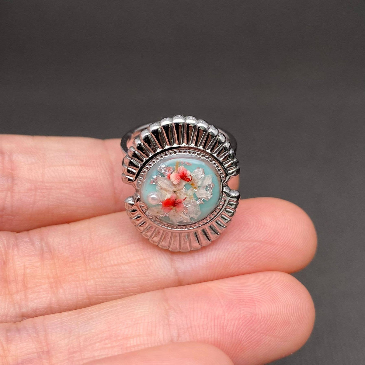 Multiple Styles Dried Flowers Stainless Steel Ring - PDF: Style E