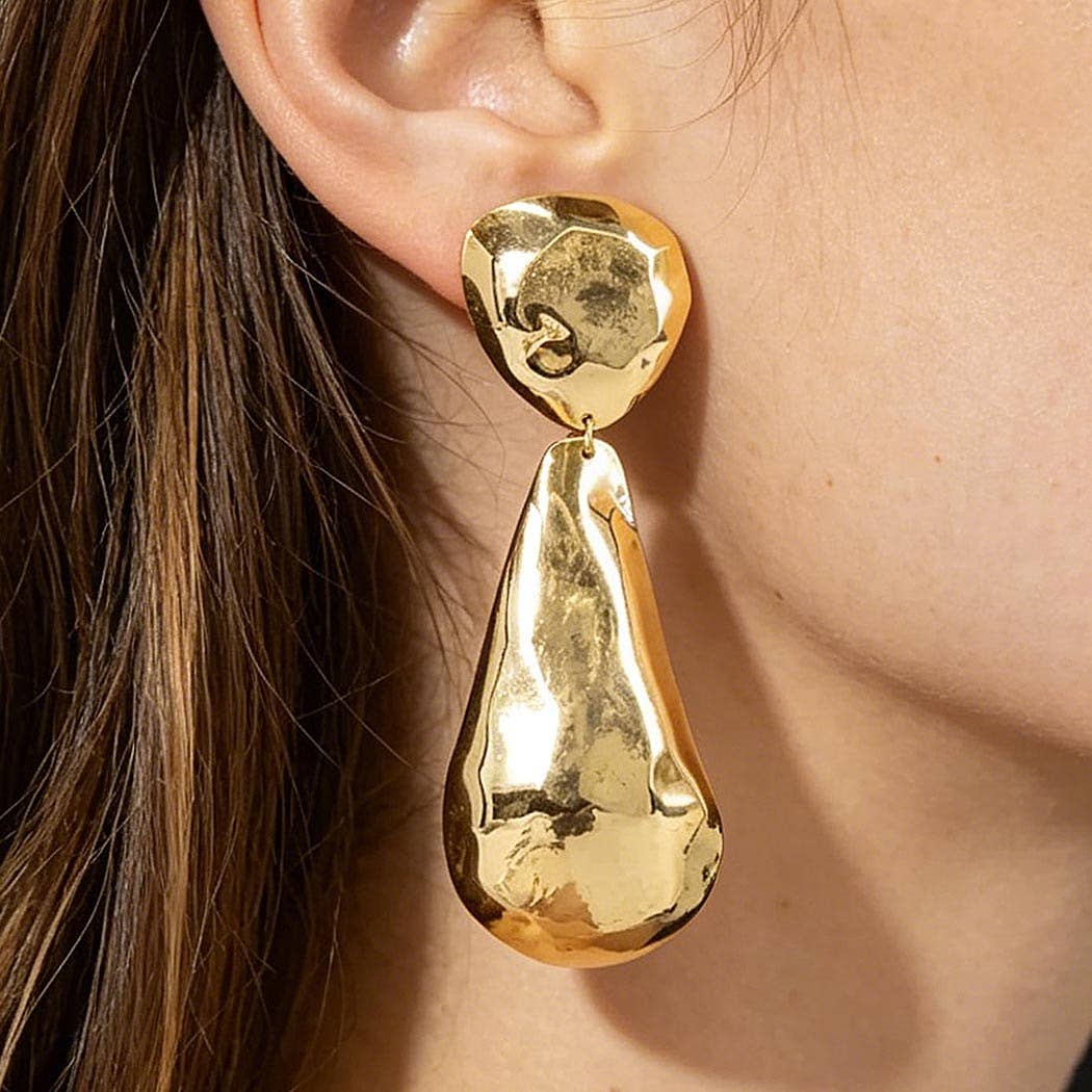 Hammered Double Teardrop Drop Earrings: GD