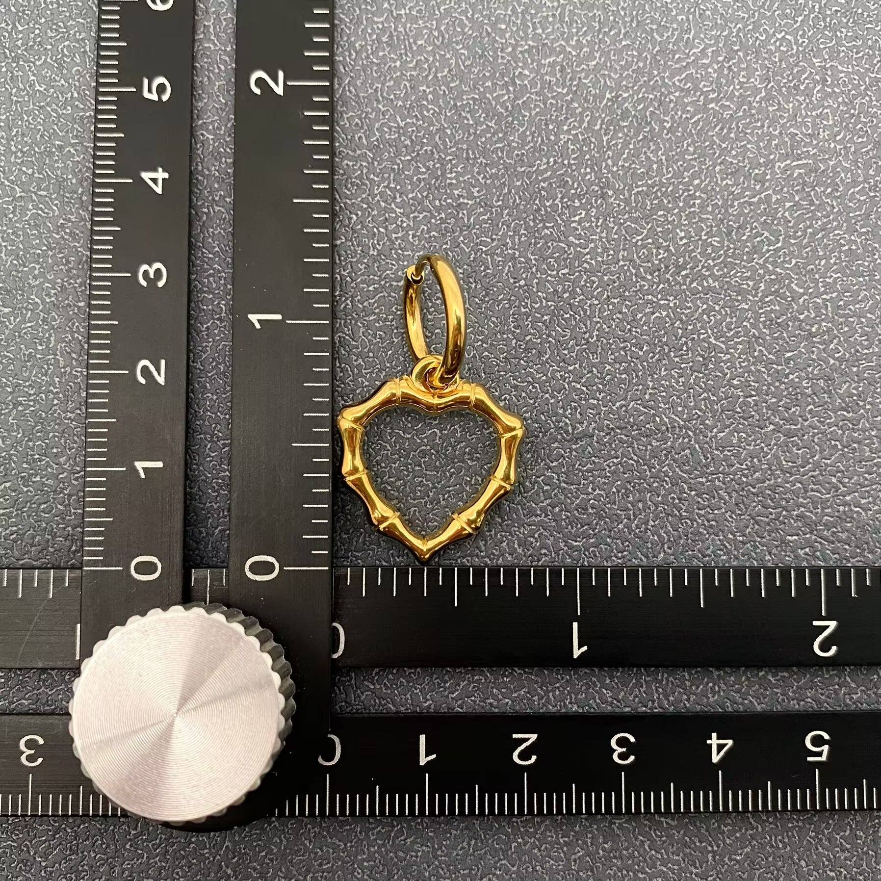 Hollow Bamboo Heart 18K Golden SS Huggie Earrings - FGS