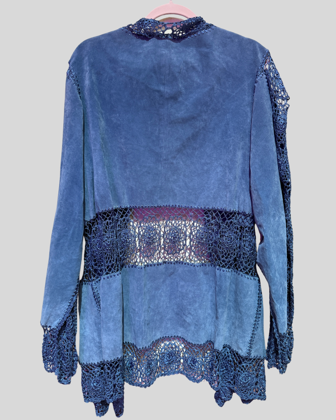 Vintage Chi By Falchi Blue Suede and Crochet Jacket (2X)