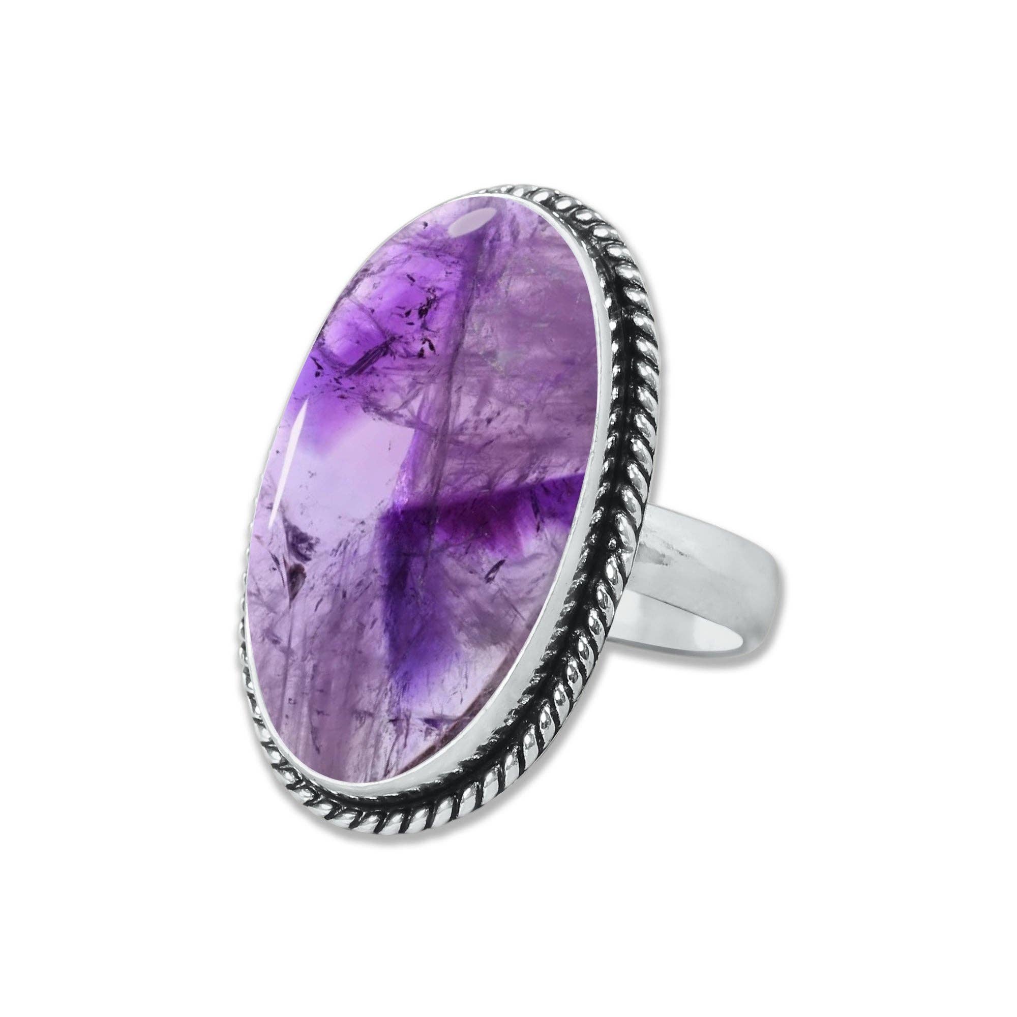 Star Amethyst Rings for Women – Silver-Plated, Handmade, Deep Purple (US Sizes 6–10, Non-Adjustable): 10 Rings