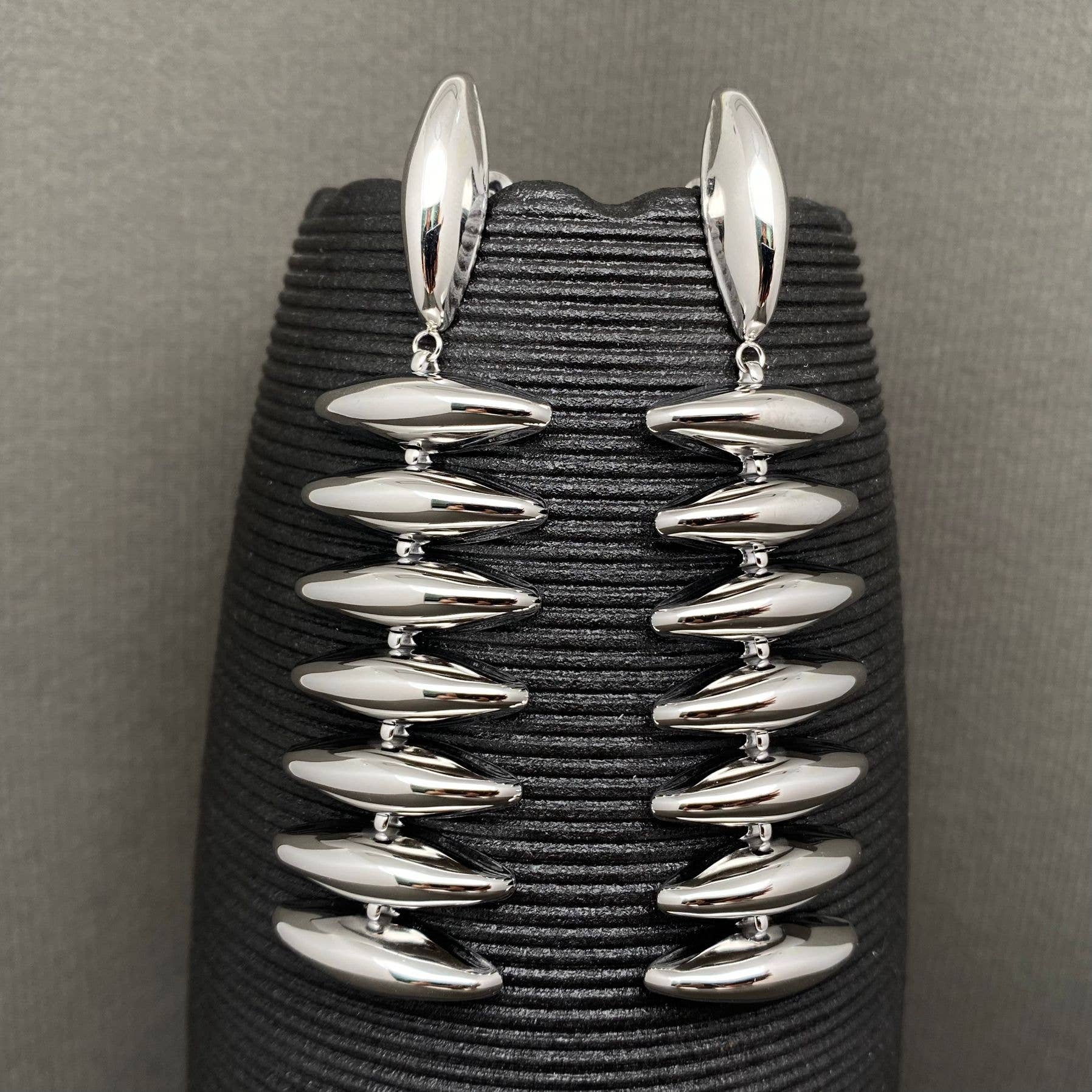 Glossy Geometric Fringe 18K Gold Plated Earrings - FGS: Steel color