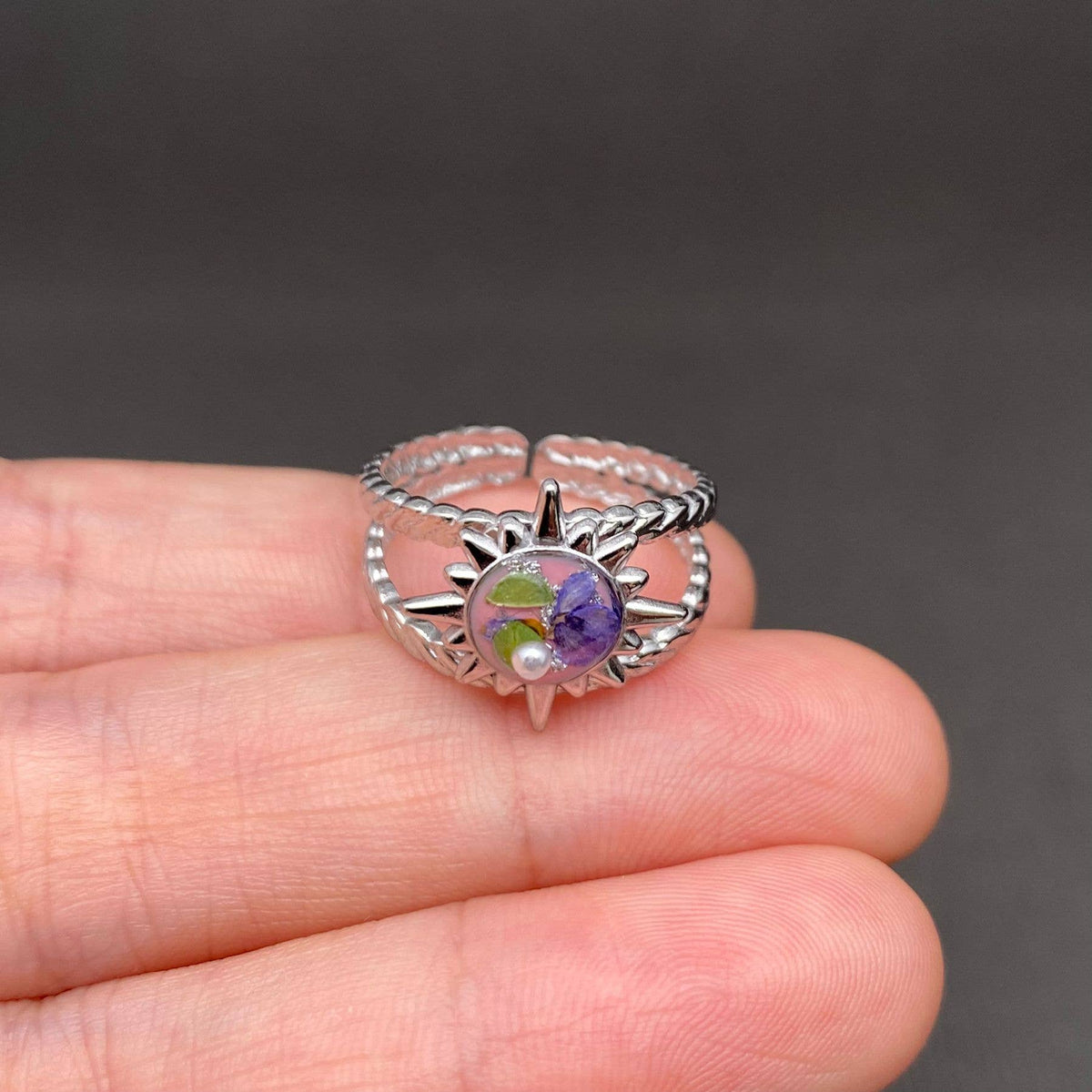 Multiple Styles Dried Flowers Stainless Steel Ring - PDF: Style E