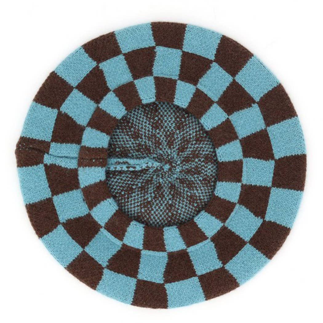 Geometric Checkered Knit Beret: TNPK