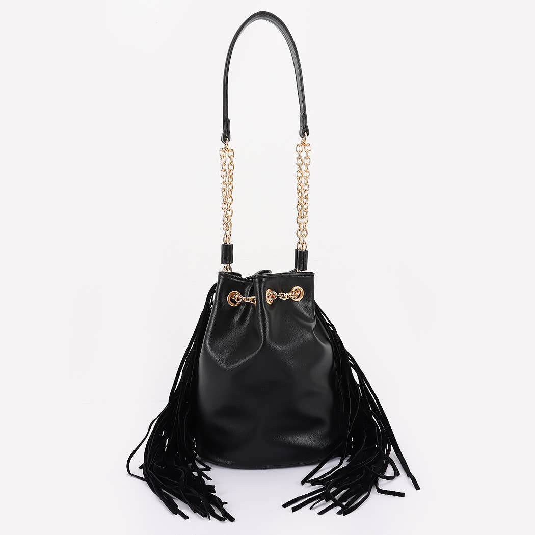 Chic Fringe & Chain Bucket Bag: BUR