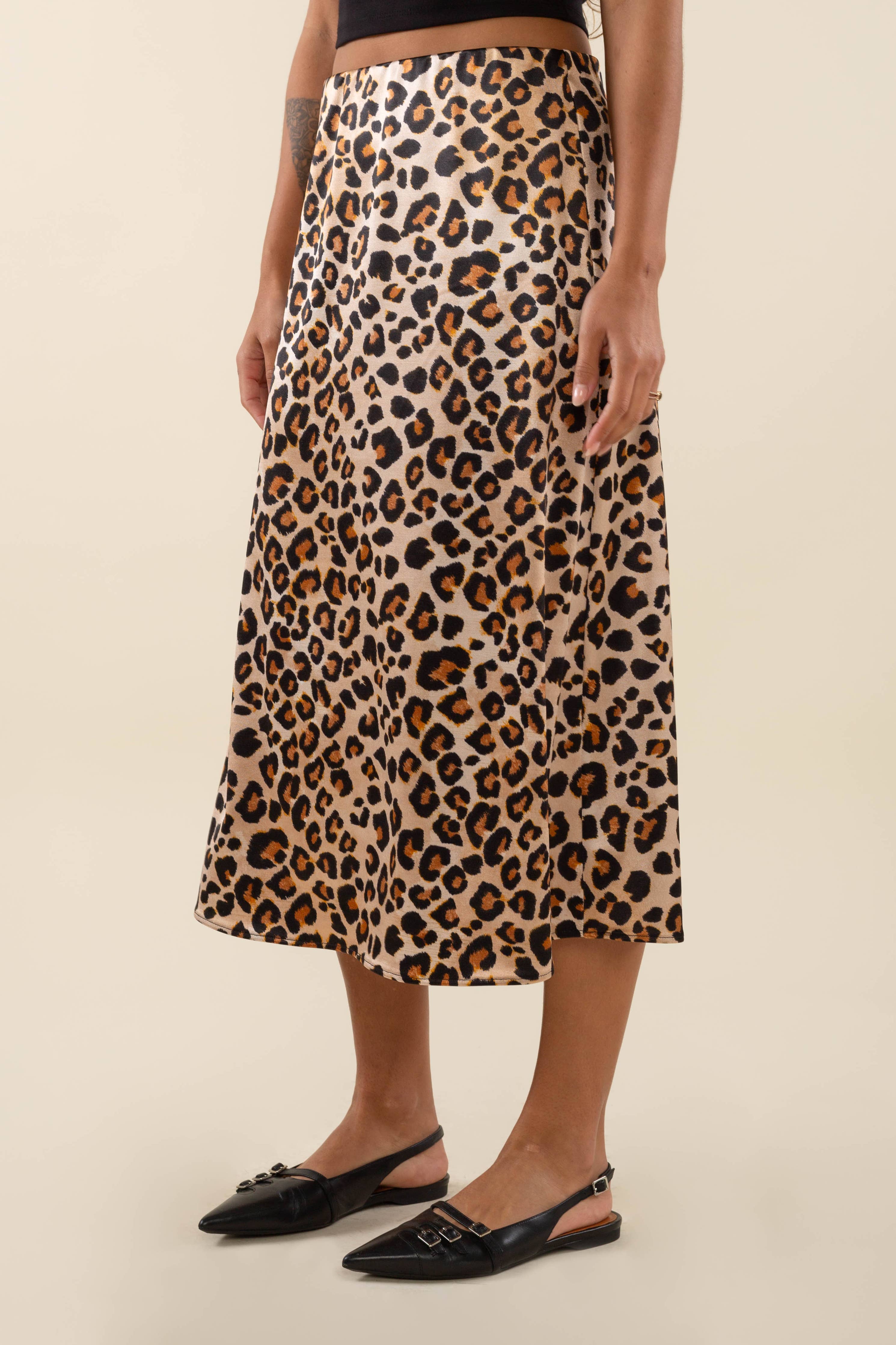 NLT Daphne Leopard Satin Midi Skirt 1XL