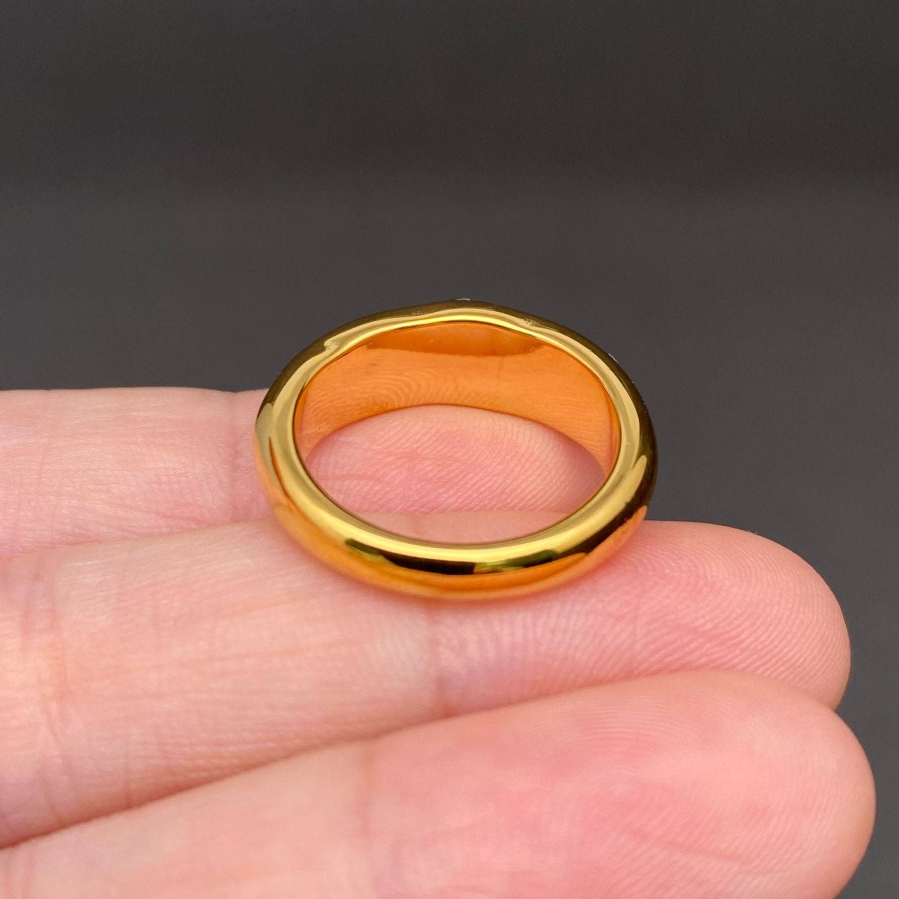 Colored Zircon Inlaid 18K Gold Plated S.Steel Ring - FGS: Golden / 8