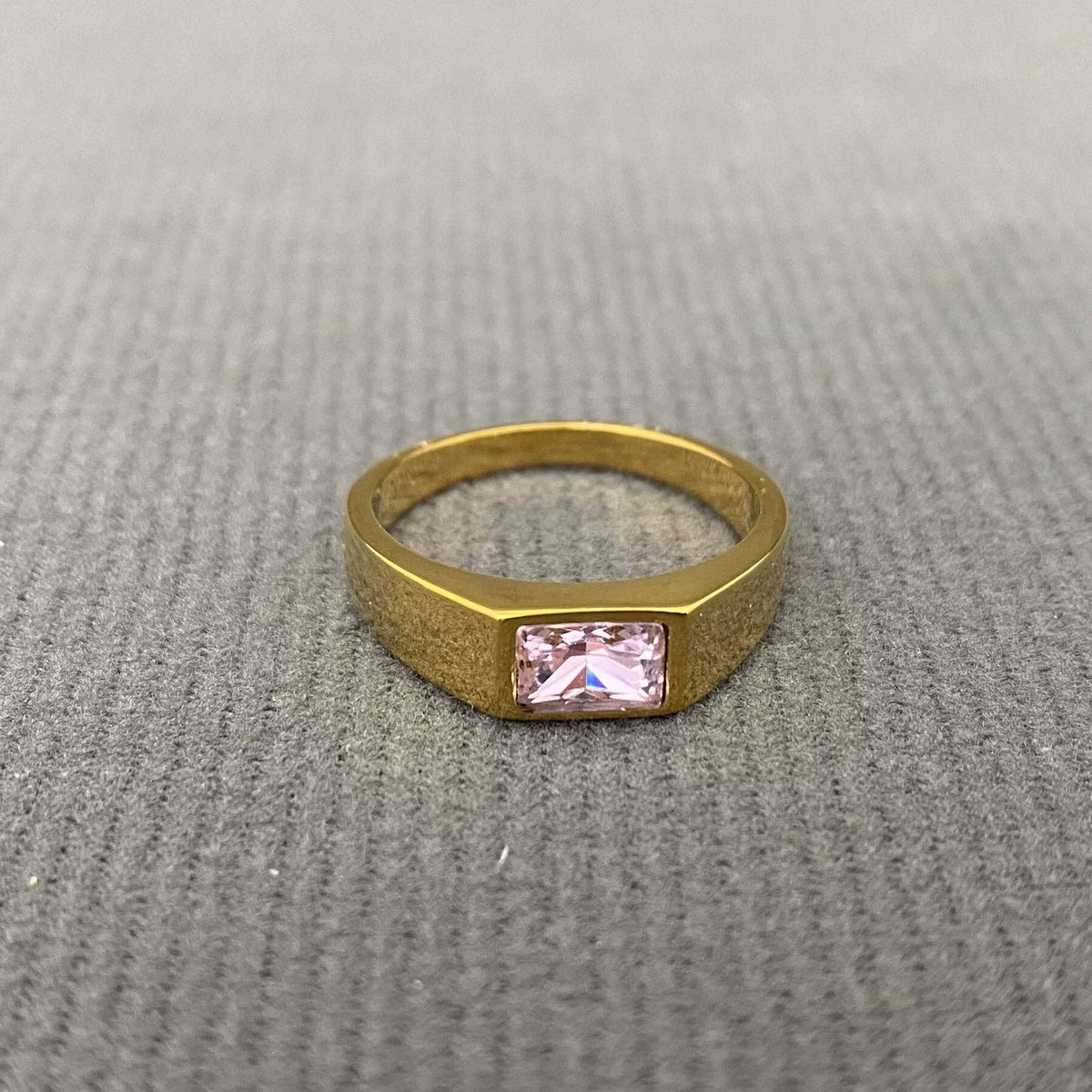 Square Zircon Inlaid 18K Gold Plated Stainless Steel Ring - FGS: Steel Color+Black / 10