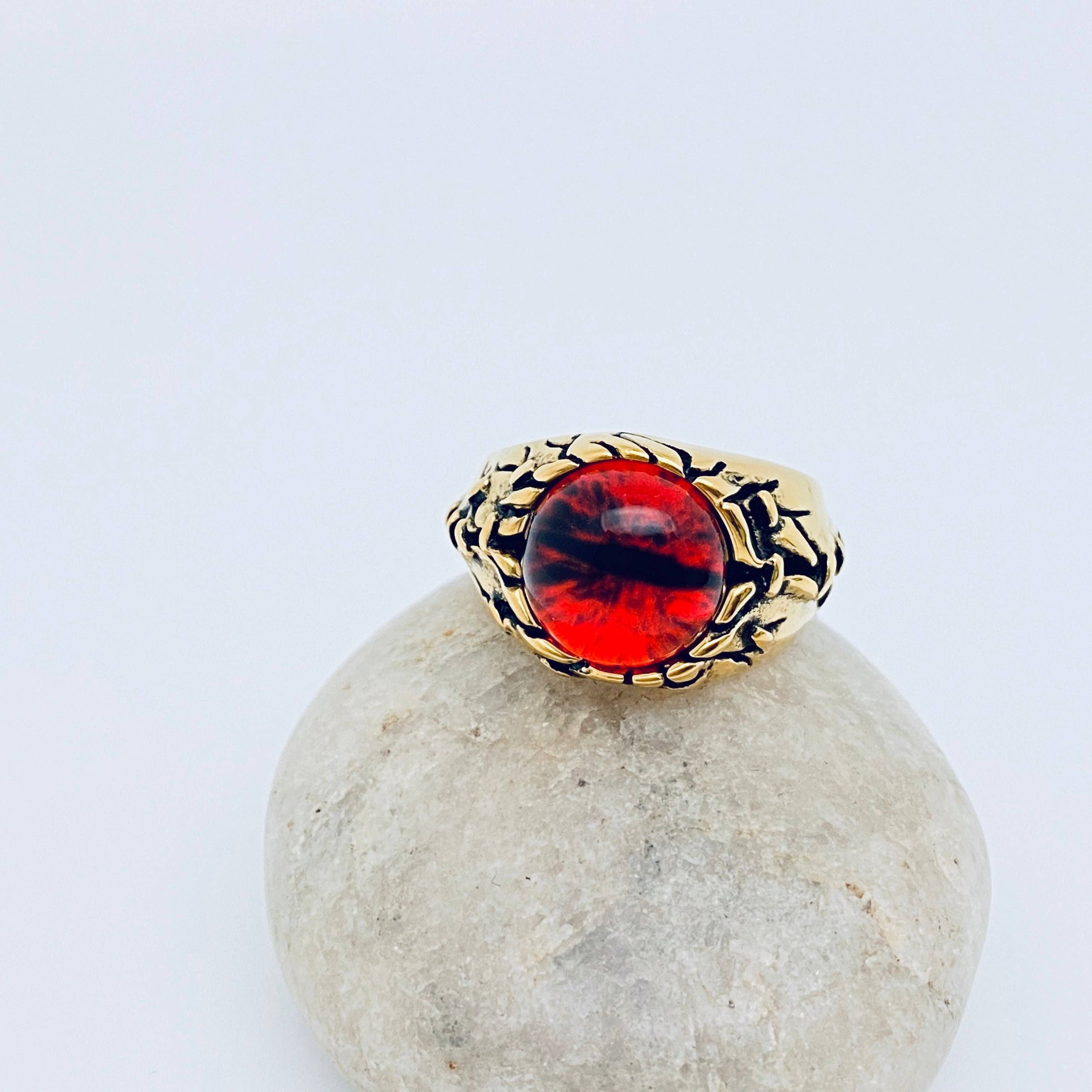 Devil's Eye Demon Eyeball Men's Stainless Steel Ring - MJ/MR: Steel Blue stone / 11