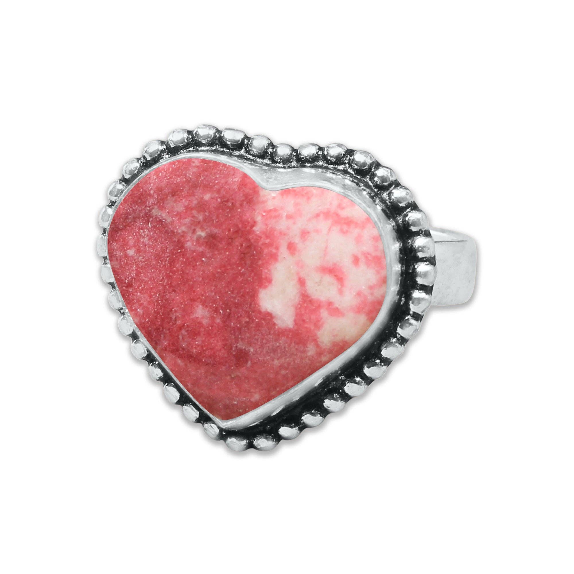 Heart Crystal Rings – Silver-Plated, Handmade, Assorted Natural Stones (US Sizes 6–10, Non-Adjustable) | Wholesale: Silver / 10 Rings