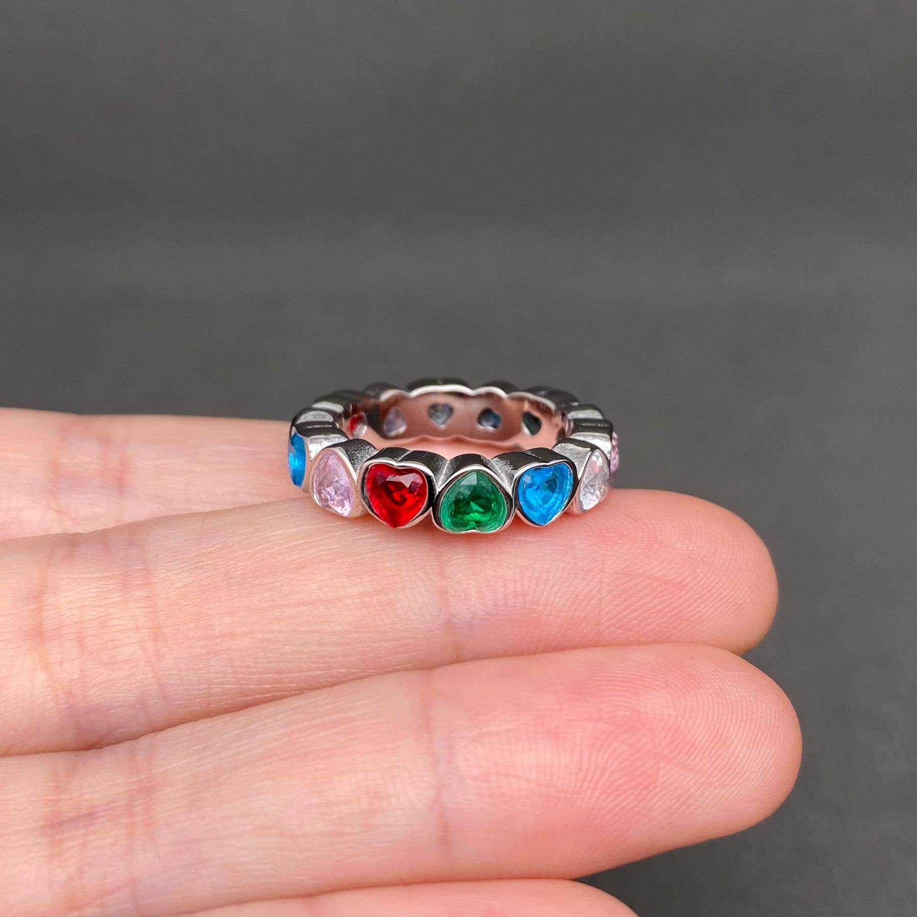 Colored Heart Zircon 18K Gold Plated S.Steel Ring - FGS: Steel color