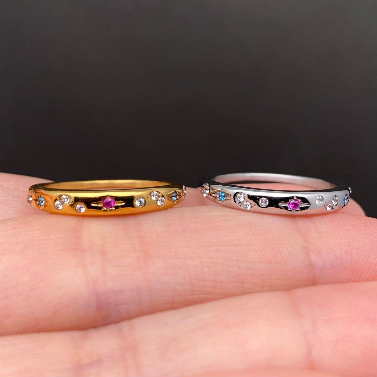 Colored Zircon Inlaid Star 18K Gold Plated SS Ring - FGS/MS: Golden / 9