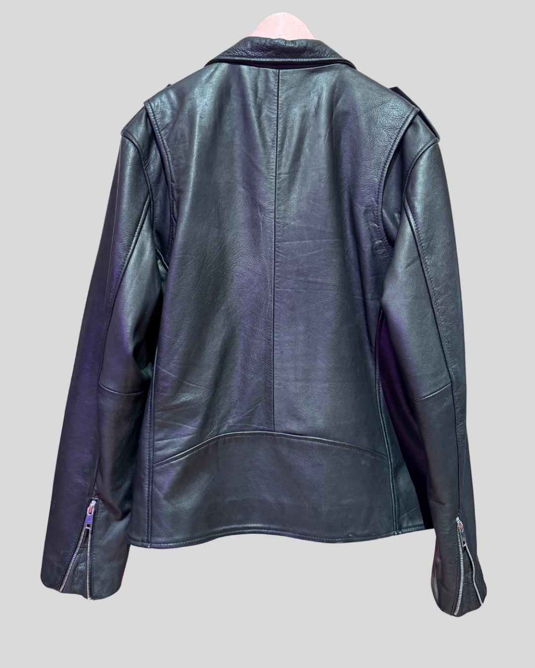 Unbranded Black Genuine Leather Moto Jacket (XL)