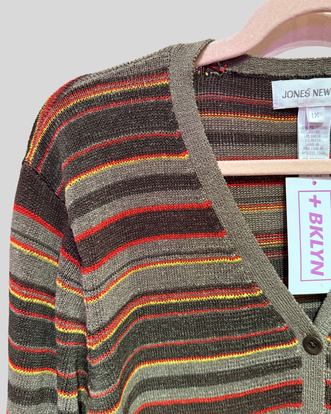 Vintage Jones NY Brown Multicolor Stripe Cardigan (1X)