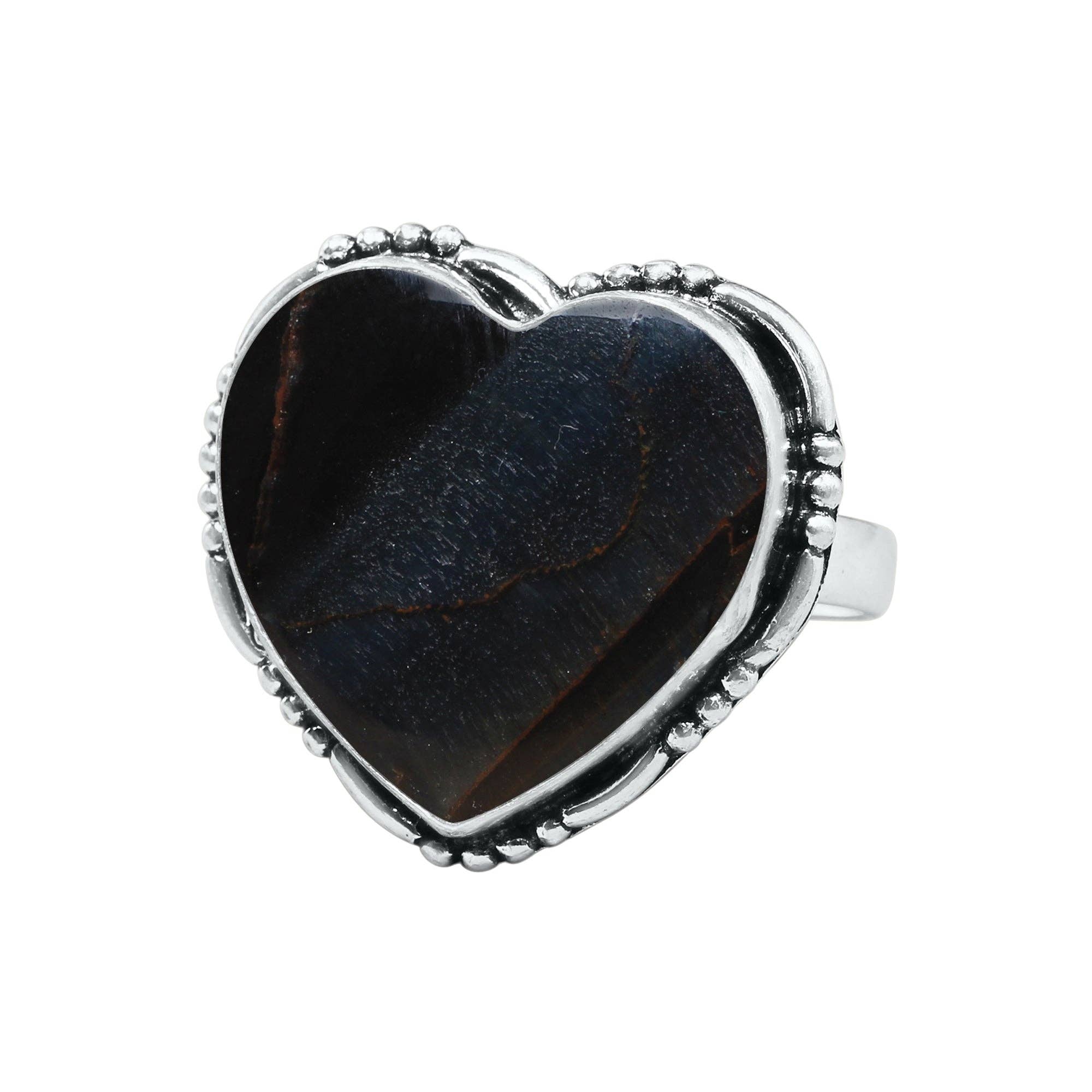 Heart Crystal Rings – Silver-Plated, Handmade, Assorted Natural Stones (US Sizes 6–10, Non-Adjustable) | Wholesale: Silver / 10 Rings