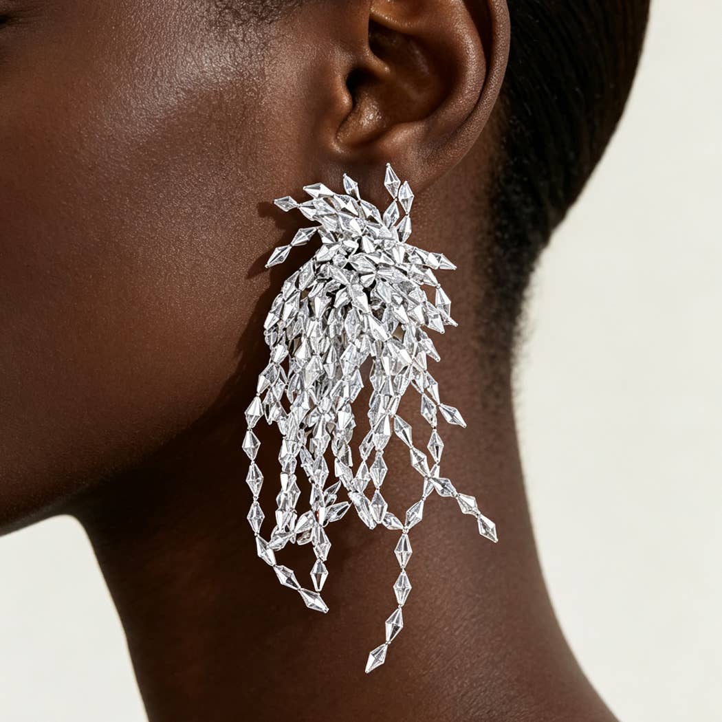 Polished Diamond Crystal Beaded Earrings: RD