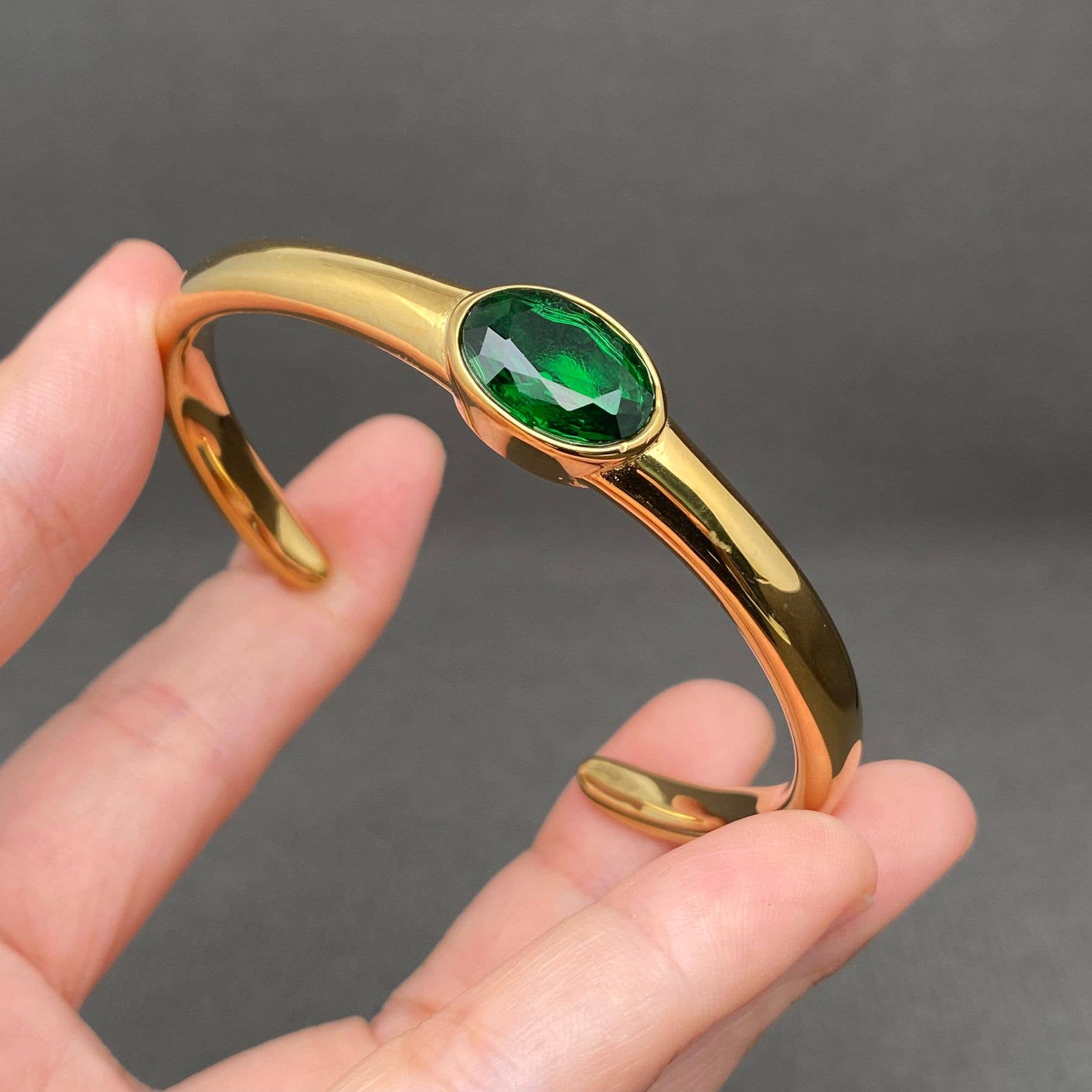 Zircon Inlaid 18K Gold Plated Stainless Steel Cuff - FGS: White