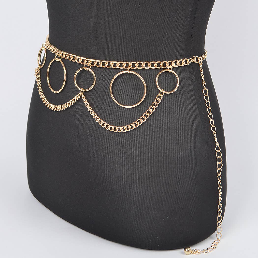 Multi O Ring Layered Chain Belt: Gold