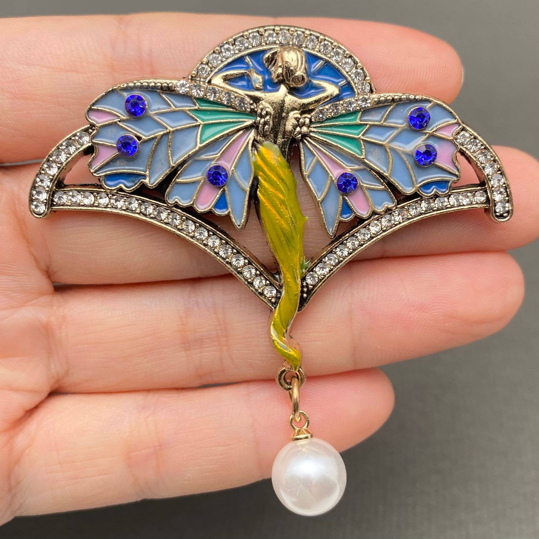 Rhinestones Inlaid Enamel Elf Brooch
