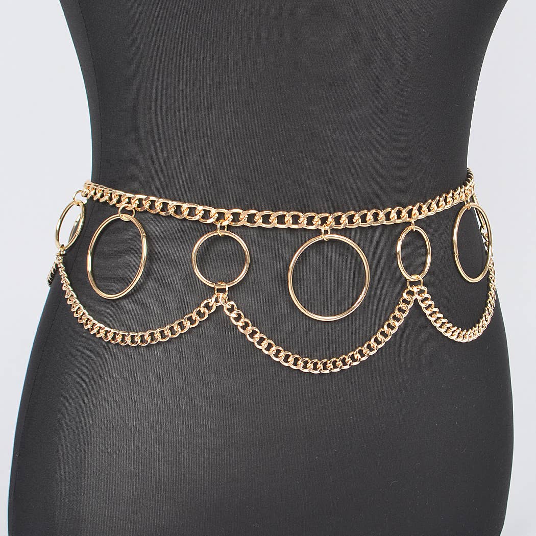 Multi O Ring Layered Chain Belt: Gold