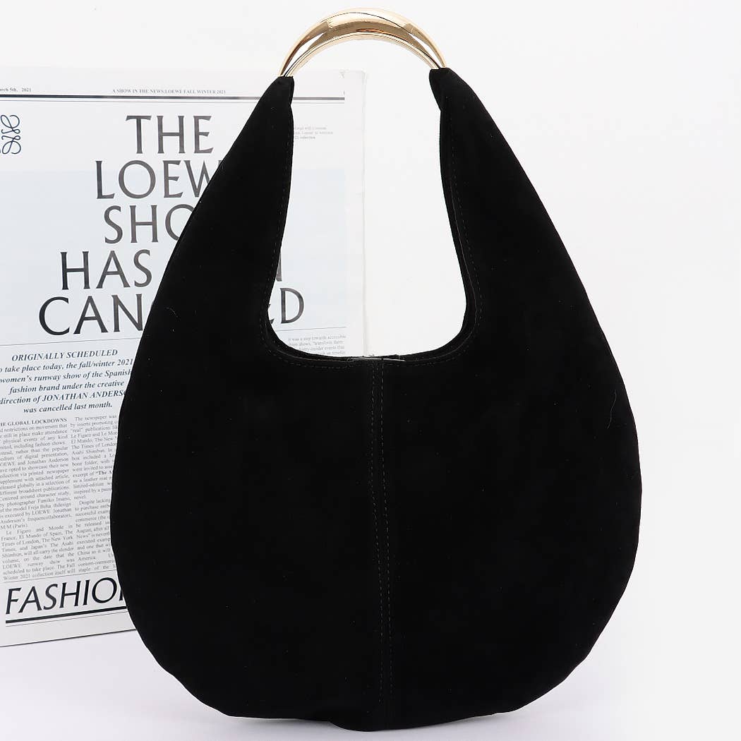 Faux Blk Suede Leather Hobo Bag: BK