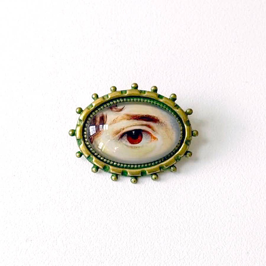 You Choose Lovers Eye Oval Brass Brooch Vintage Victorian: #1 Blue Eye Black Patina