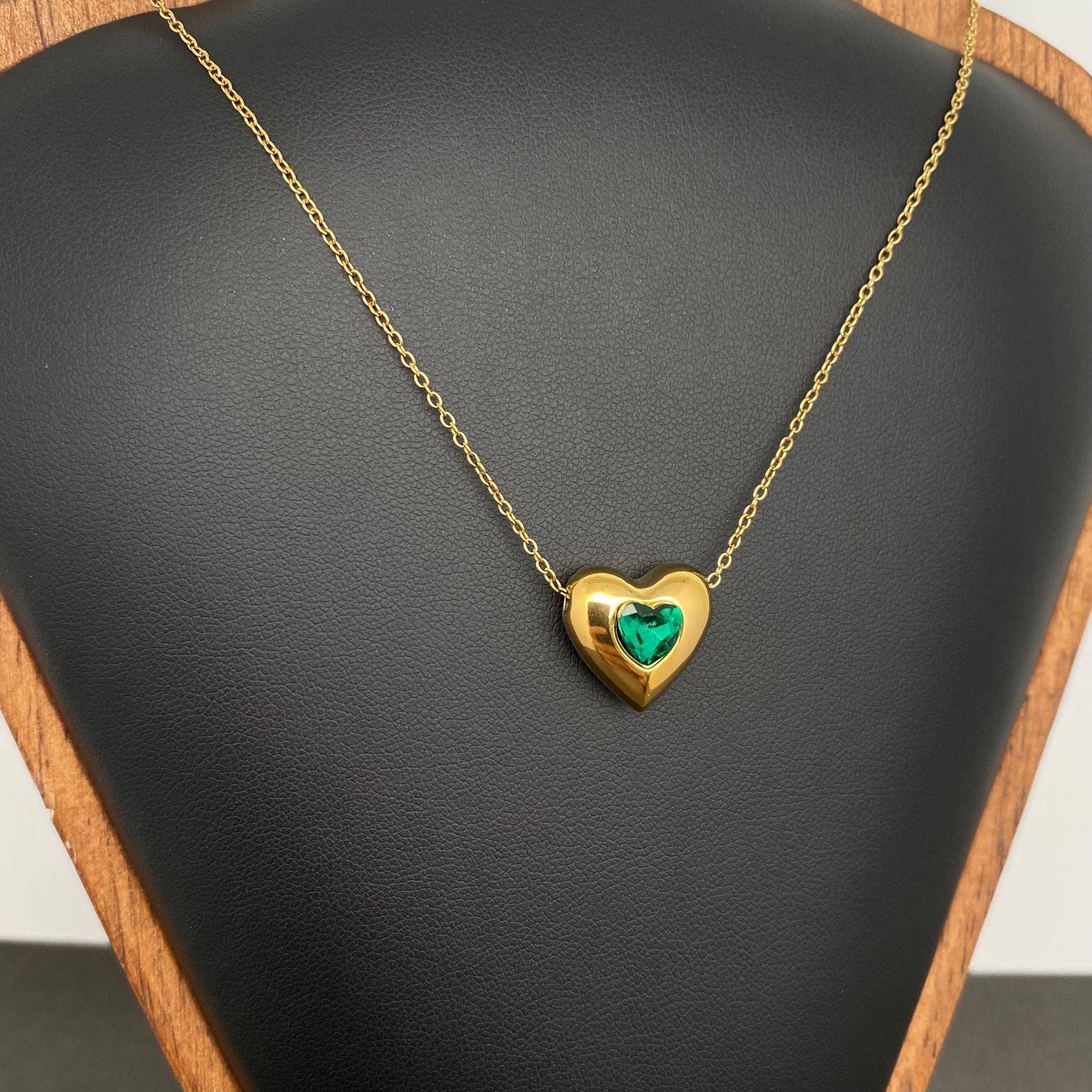 Heart Zircon 18K Gold Plated Stainless Steel Necklace - FGS: White