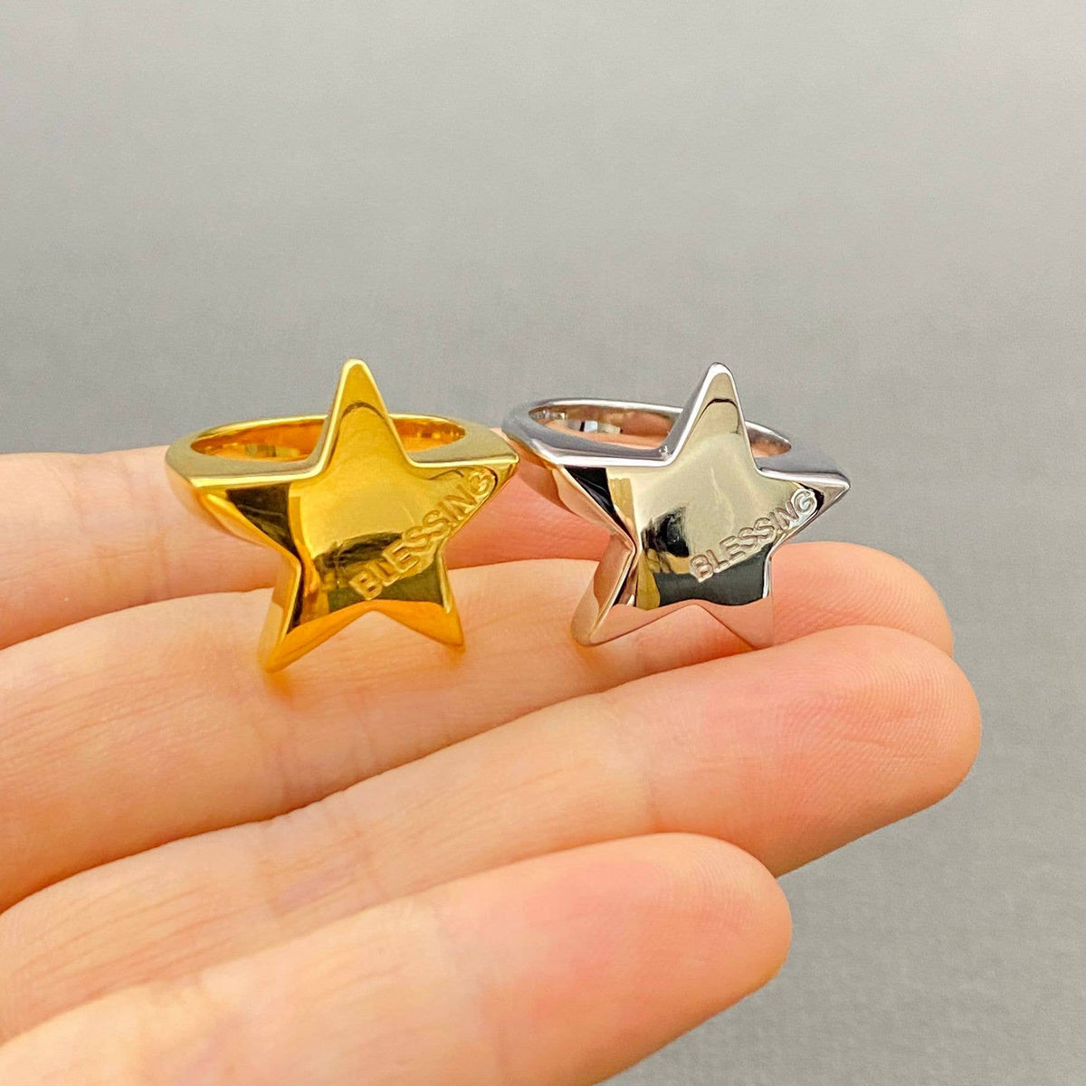 BLESSING Star 18K Gold Plated Stainless Steel Ring - FGS/MS: Steel color / 8