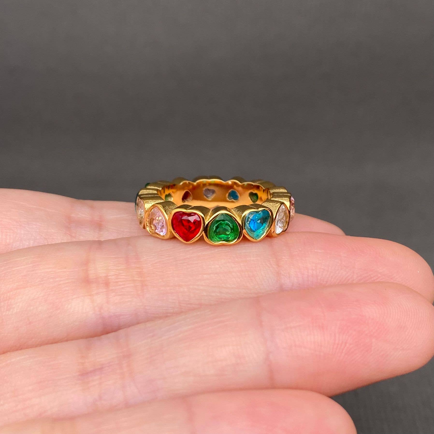 Colored Heart Zircon 18K Gold Plated S.Steel Ring - FGS: Steel color