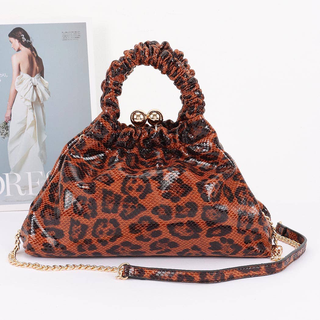 Faux Leather Lprd Metal Frame Bag: LEO