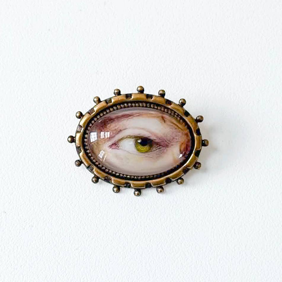 You Choose Lovers Eye Oval Brass Brooch Vintage Victorian: #1 Blue Eye Black Patina